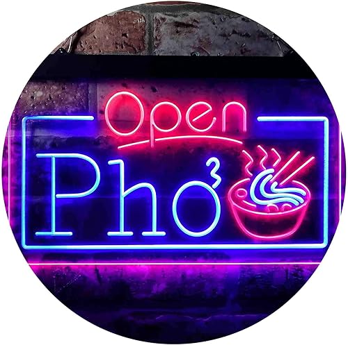 Open Pho Vietnam Fideos Shop Letrero de neón LED de doble color, azul y rojo, 24 x 16 pulgadas st6s64-i3655-br