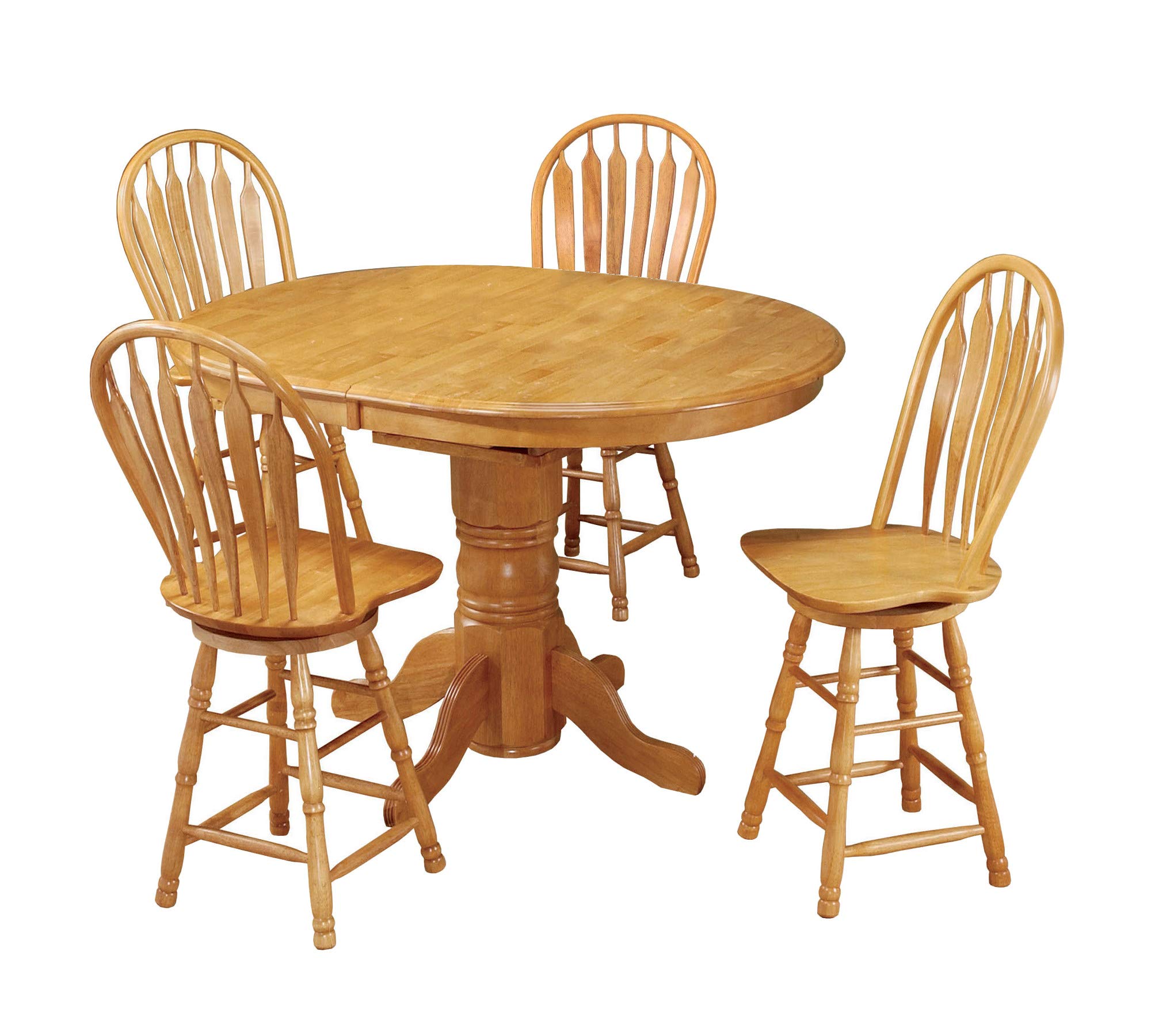 Sunset Trading 5 Piece Pedestal Butterfly Leaf Pub Table Set with 24" Comfort Barstools, Light Oak, (5 boxes)