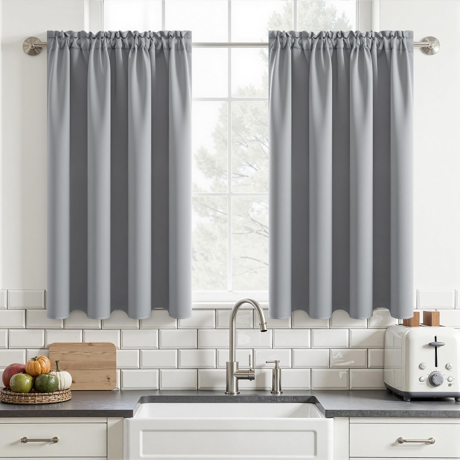 MRTREES Grey Waterproof Blackout Rod Pocket Curtains, Thermal Blackout Curtains for Bedroom Kitchen Cafe Cupboard Caravan Bay Window, 2 Panels 115x115 CM 45x45 Inch Light Grey