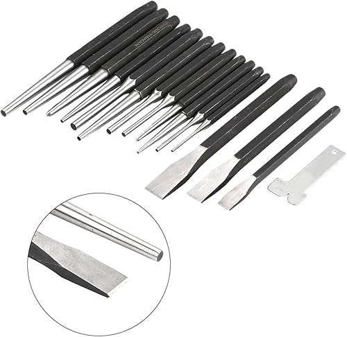 Miniatura 3 de Mechanics Herramienta de perforación de cincel, 16 piezas de marcas de dimensión, punzones mecánicos de acero resistente, juego de cincel, pin