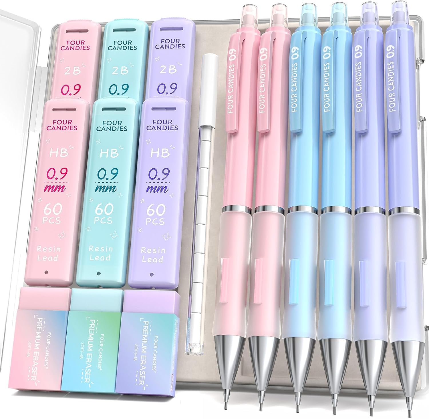シャープペンシル2本セットと消しゴム Amazon.co.jp: Four Candies 0.9mm シャープペンシルセット - 6本の
