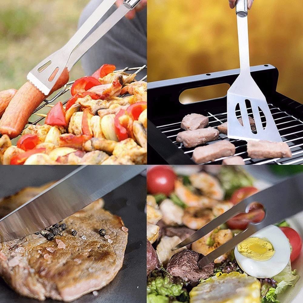 Zestaw 3 narzędzi do grillowania, zestaw narzędzi do grillowania, wytrzymałe akcesoria do grillowania, akcesoria do grillowania ze stali nierdzewnej, zestaw narzędzi z torbą do przechowywania, dla sm