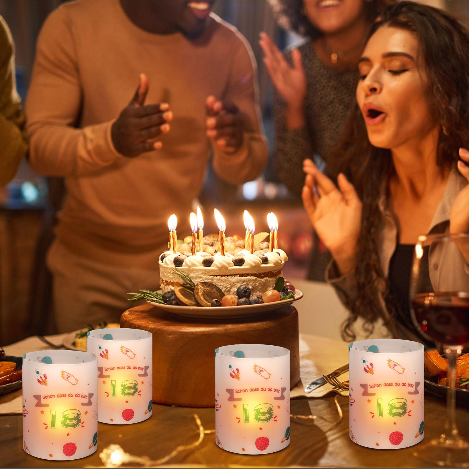 Lot de 12 photophores décoratifs de table pour 18e anniversaire, 18e anniversaire « Schön dass du da bist » - Pour homme et femme - Noir et doré - Convient pour les Lot de 12 photophores décoratifs de table pour 18e anniversaire, 18e anniversaire « Schön dass du da bist » - Pour homme et femme - Noir et doré - Convient pour les