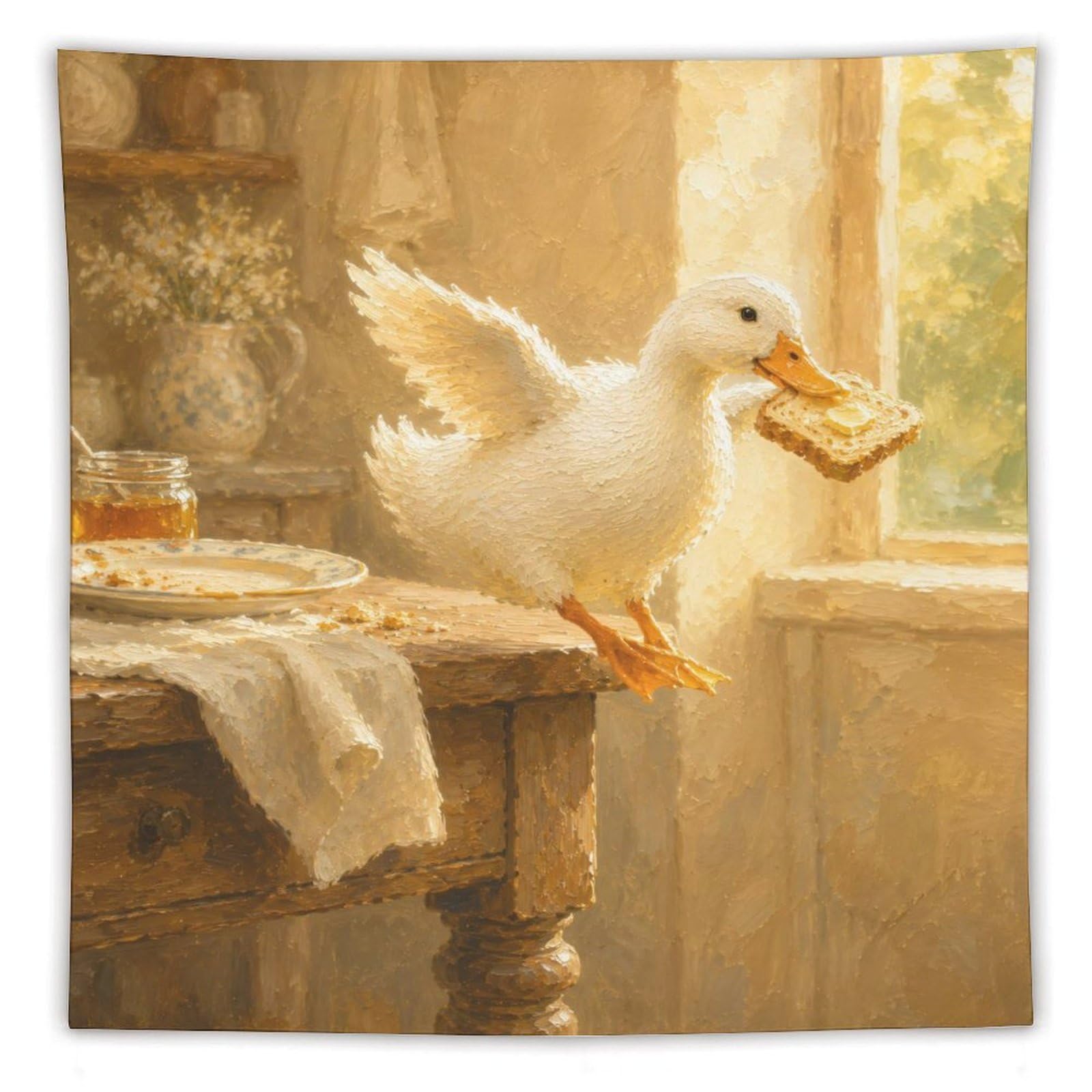 H3B8U2Y5 Toast Duck Cottage Kitchen Wall Tapestry, Warm Breakfast Light