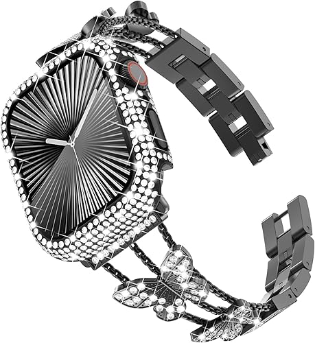 Vista 14 de Correa Bling y Funda WINGLE para Apple Watch para Mujeres 40mm SE 3/2/1 Series 6 5 4, Correa de Brazalete de Metal con Diamantes de Imitación