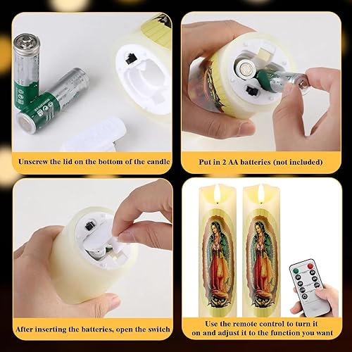 Miniatura 4 de Juego de 2 velas LED de oración sin llama de Nuestra Señora de Guadalupe de cera real, velas religiosas de devoción, decoración religiosa, regalo