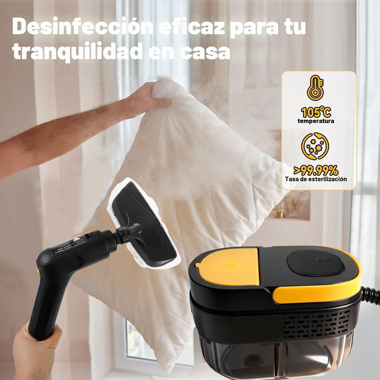 Limpiador a vapor portátil de 2500 W con depósito de 1600 ml y 3 niveles de temperatura alta. Máquina de limpieza a presión para coches, ventanas, cocinas, suelos y muebles. (EU)