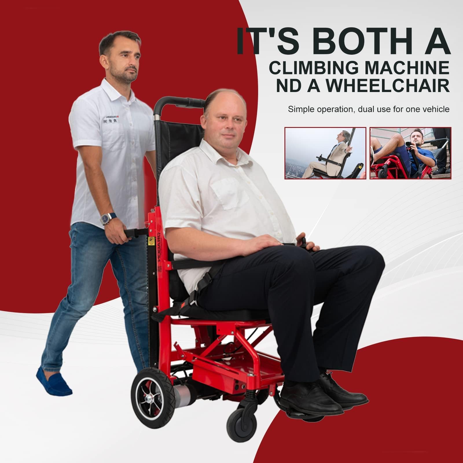 Zusammenklappbarer Hochleistungs-Elektrischer Treppensteiger-Wagen Stair Climber, mit Kissen/Rückenkissen, 24-V-Batterie/LCD-Display/13'' großes Hinterrad/Last 363lb