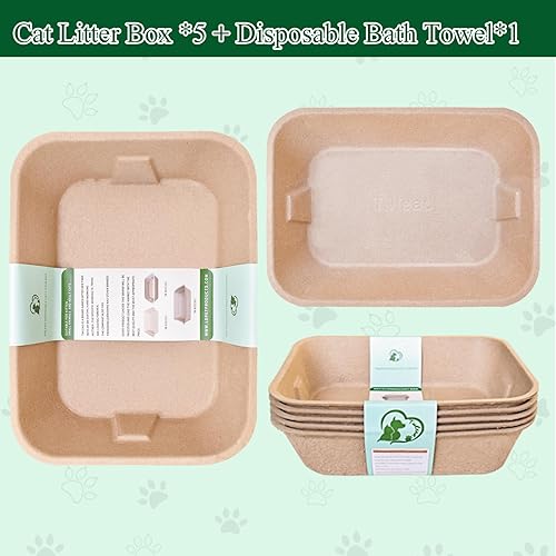 Miniatura 2 de Caja de arena desechable para gatos (paquete de 5 con 1 toalla) Bandeja ecológica de papel 100% reciclado para gatos, 16.14 x 11.81 x 3.94 pulgadas