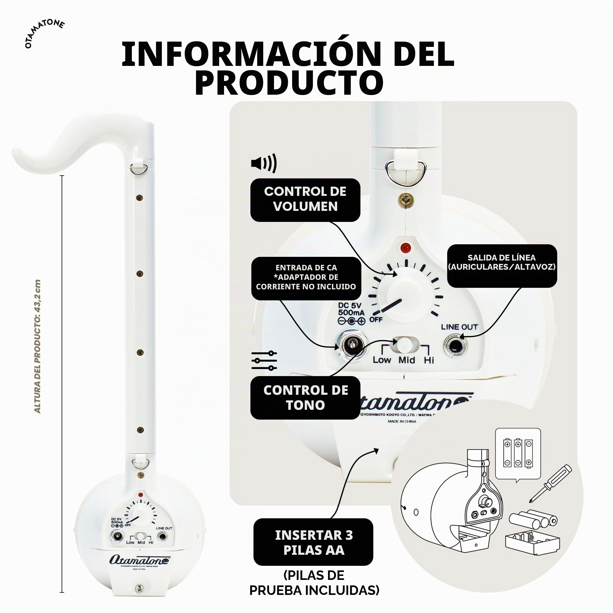 Otamatone Deluxe [Manual Inglés] - Instrumento Musical Electrónico Japonés, Sintetizador Portátil de Cube/Maywa Denki de Japón, Blanco