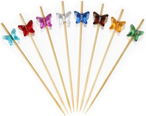 Miniatura 4 de BambooMN Pinchos decorativos de bambú de perlas rosadas de 5.9 pulgadas para sándwiches de frutas Hors D'oeuvres para eventos de catering,