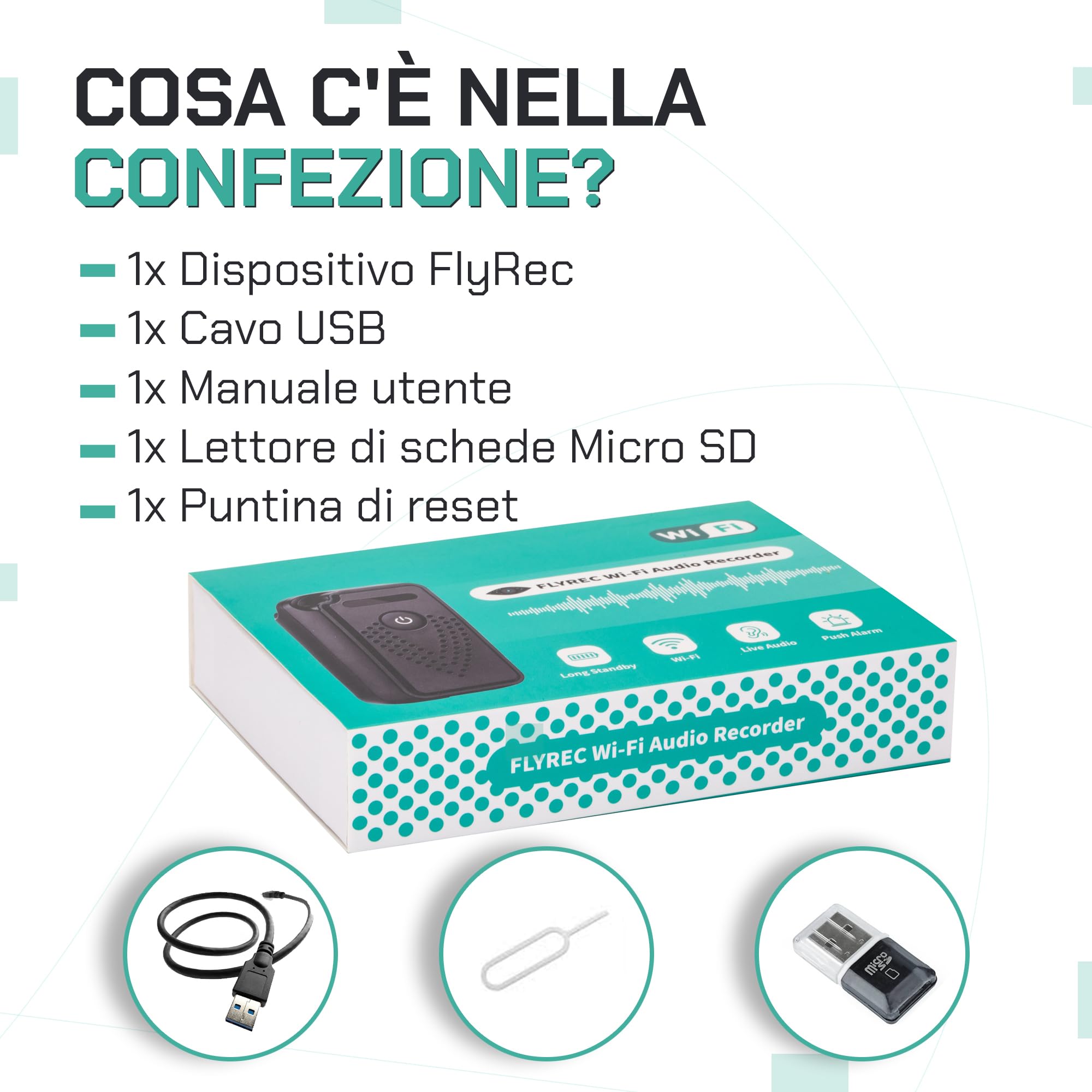 Registratore Vocale Attivato tramite Internet-WiFi, Controllo illimitato della distanza Registratore Vocale Audio, Microfono Audio Cimice a Distanza