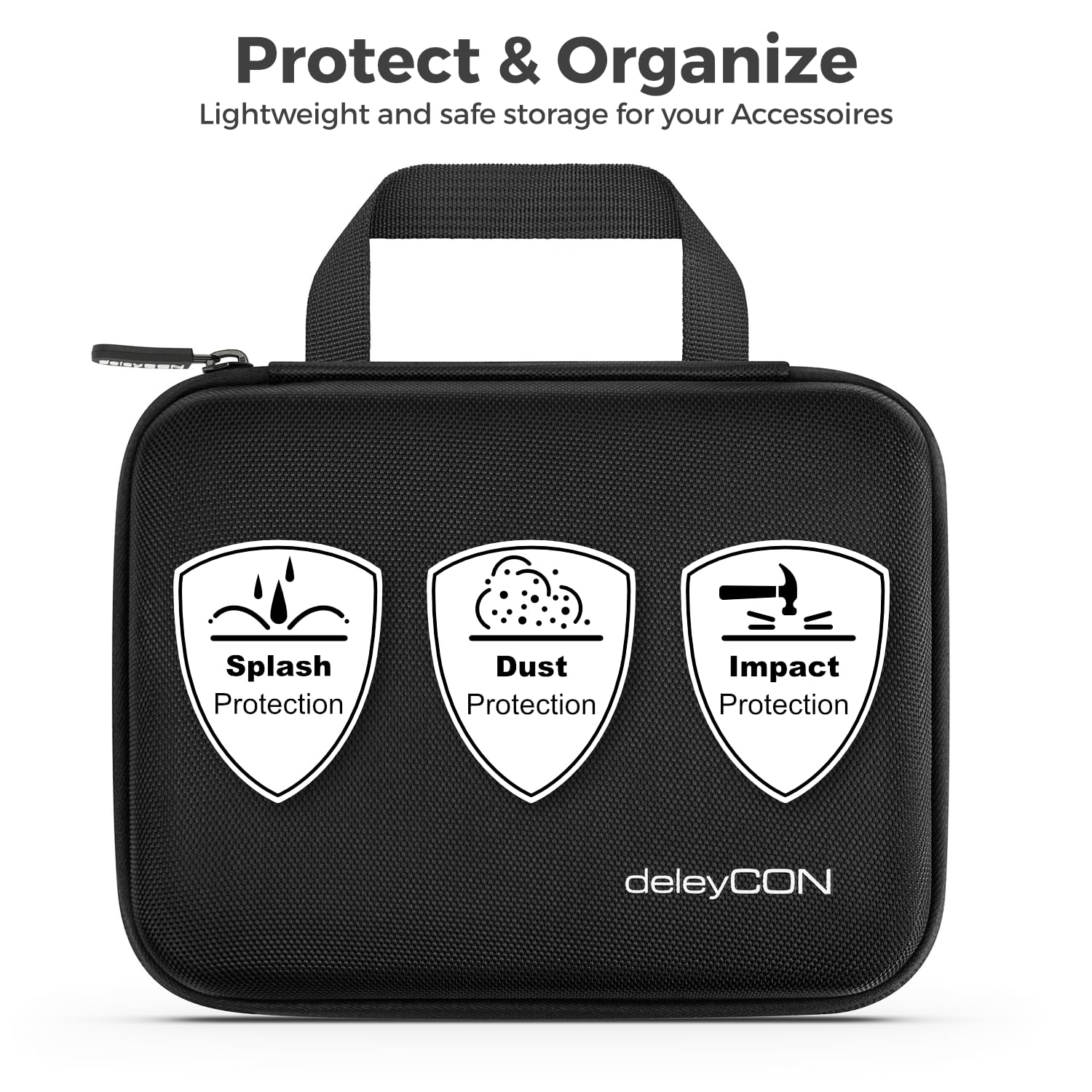 deleyCON Voyage Accessoires Organisateur Sac Feutre Grand - Boîtier Rigide avec Séparateurs - pour Électronique, Chargeur, Bloc Alimentation, Câble, Voiture, Accessoires Voyage, Tondeuse - Noir