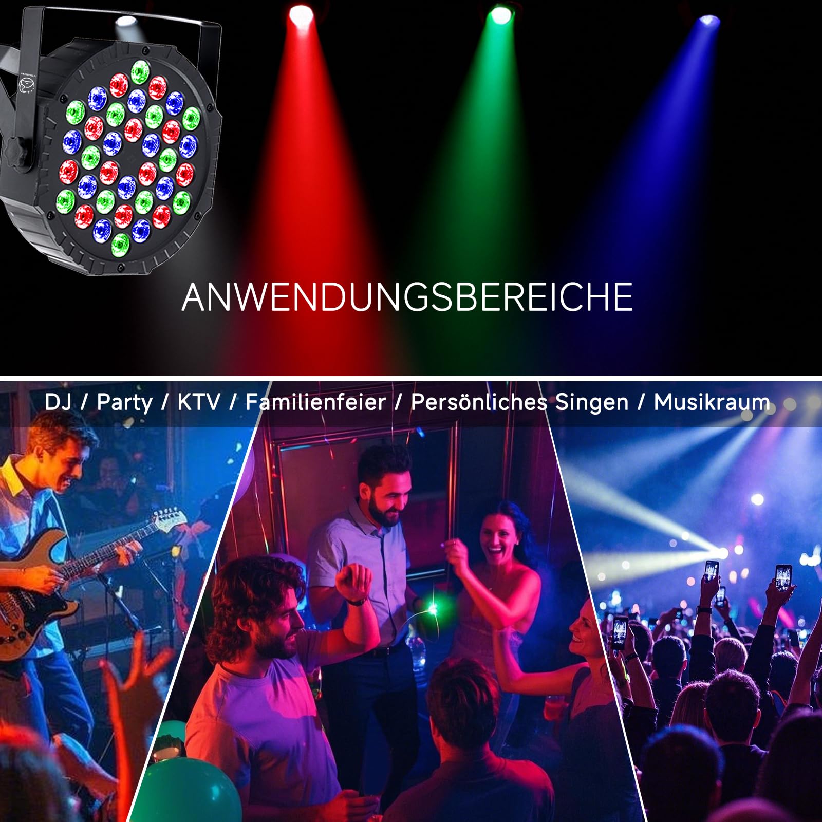 Confezione da 4 faretti LED Par 36 LED RGB per palcoscenico, DMX512 e telecomando, 7 modalità di luce con attivazione del suono, luce da discoteca, per DJ bar, matrimonio, Halloween, Natale