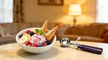 TOPKITCHEN Commercial-Grade Ice Cream Scoop 0.75 oz, 18/8 Stainless Steel Cookie Scoop with Plastic Handle, Portion Control Disher Scoop for Bakeries, Restaurants & Dessert Shops, #40, Purple