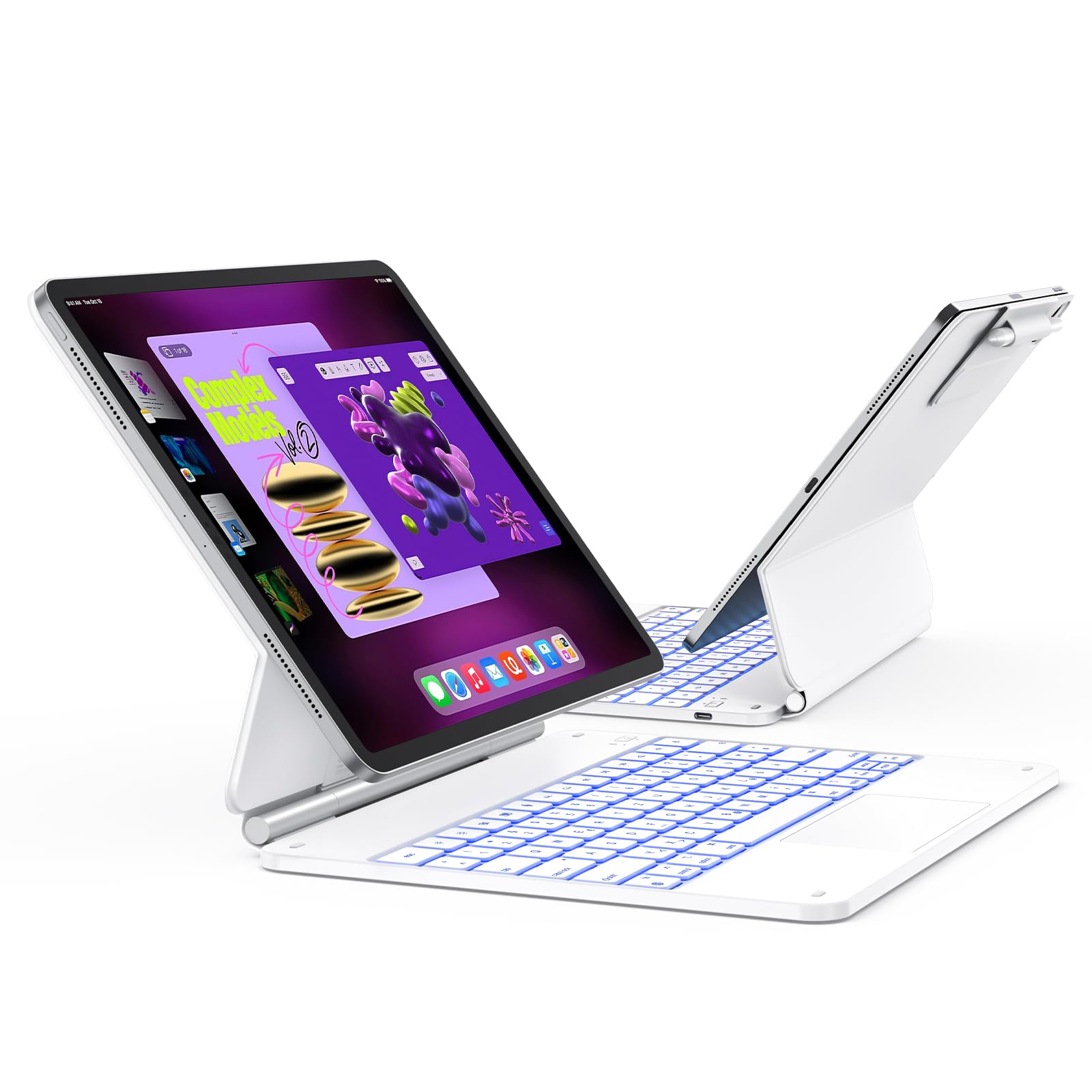 TECURS Magic Keyboard do iPad Air 13" (M3/M2, 2025/2024), etui klawiatura do iPada Pro 12.9 (6/5/4/3 generacji), QWERTZ, gładzik Multi-Touch, wolnounoszący się stojak, biały