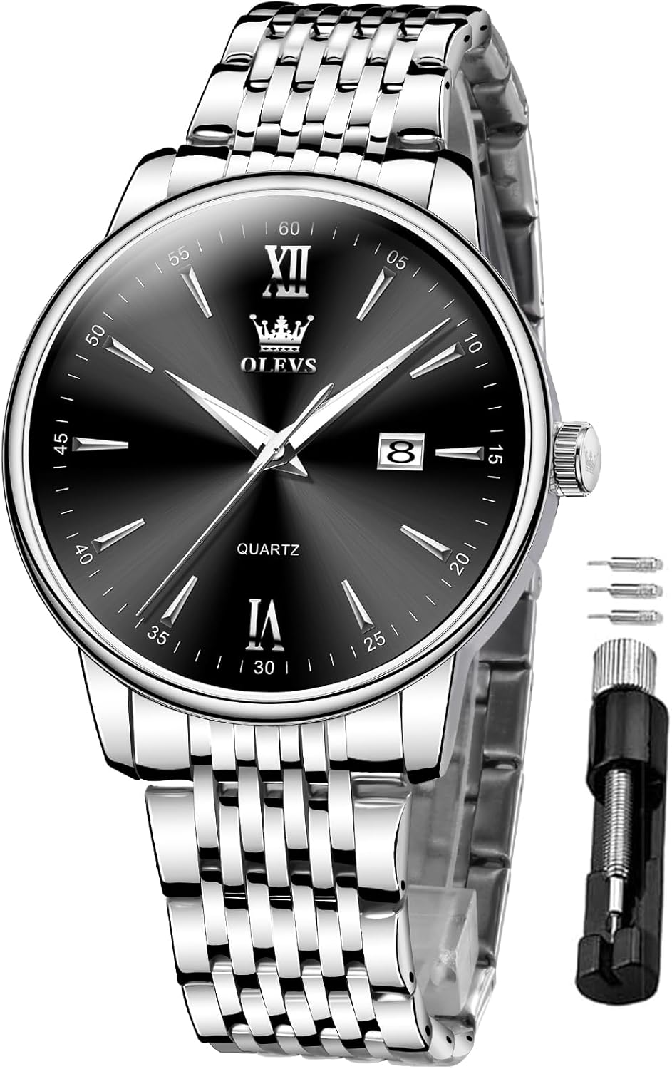 OLEVS Mens Watches Dress Waterproof Watch with Date Day Analog Quartz Casual Wrist Watch Large Number Classic Luxury Luminous Scales 41mm Big Face Easy Read Reloj para Hombre