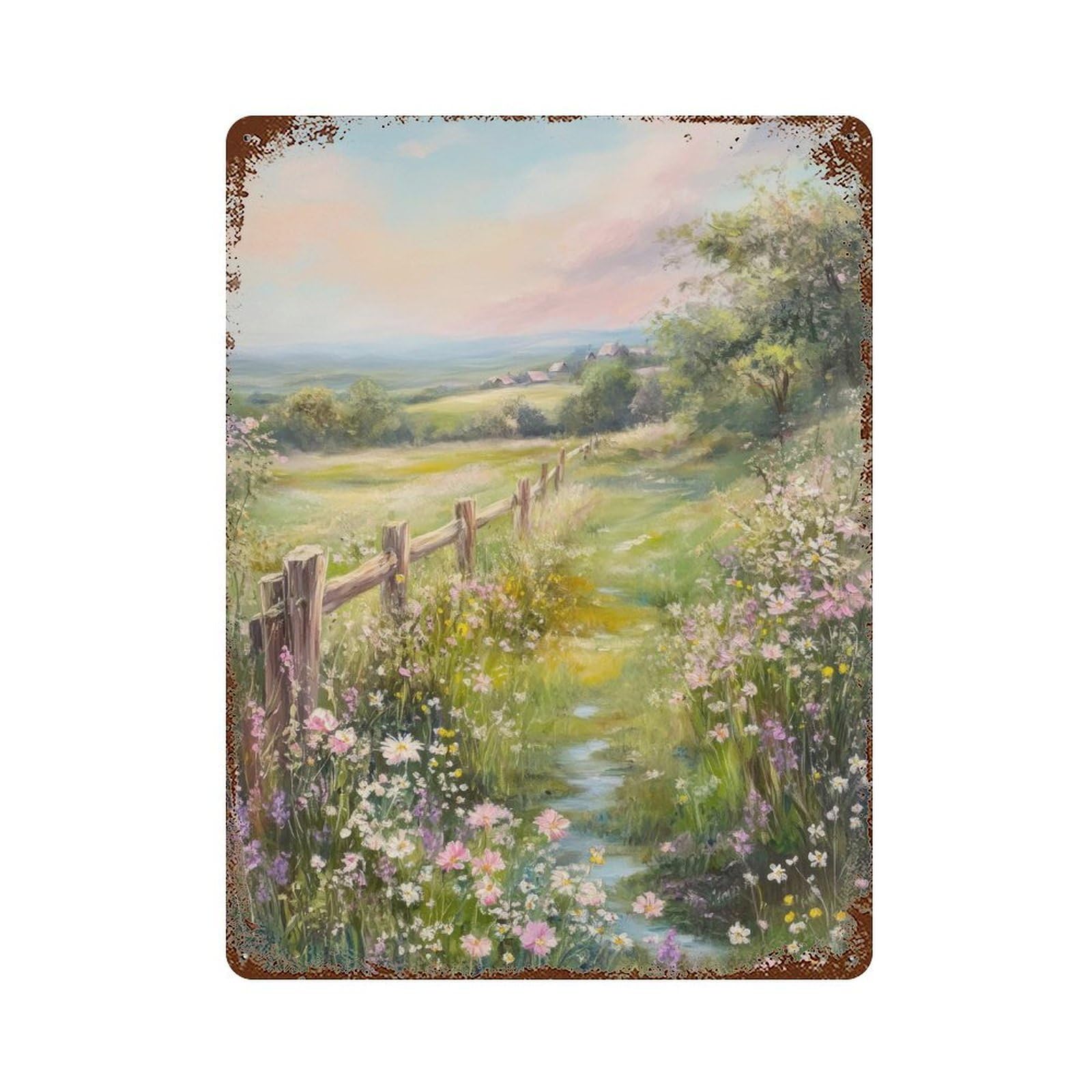 Vintage Wildflower Meadow Cottagecore Decor Dark Academia Enchanted Floral Illustration Rustic Nature Wall Decor Art Metal Tin Poster Modern Home Decor Art Home Bar Shop Decorations Vintage Sign 40x3