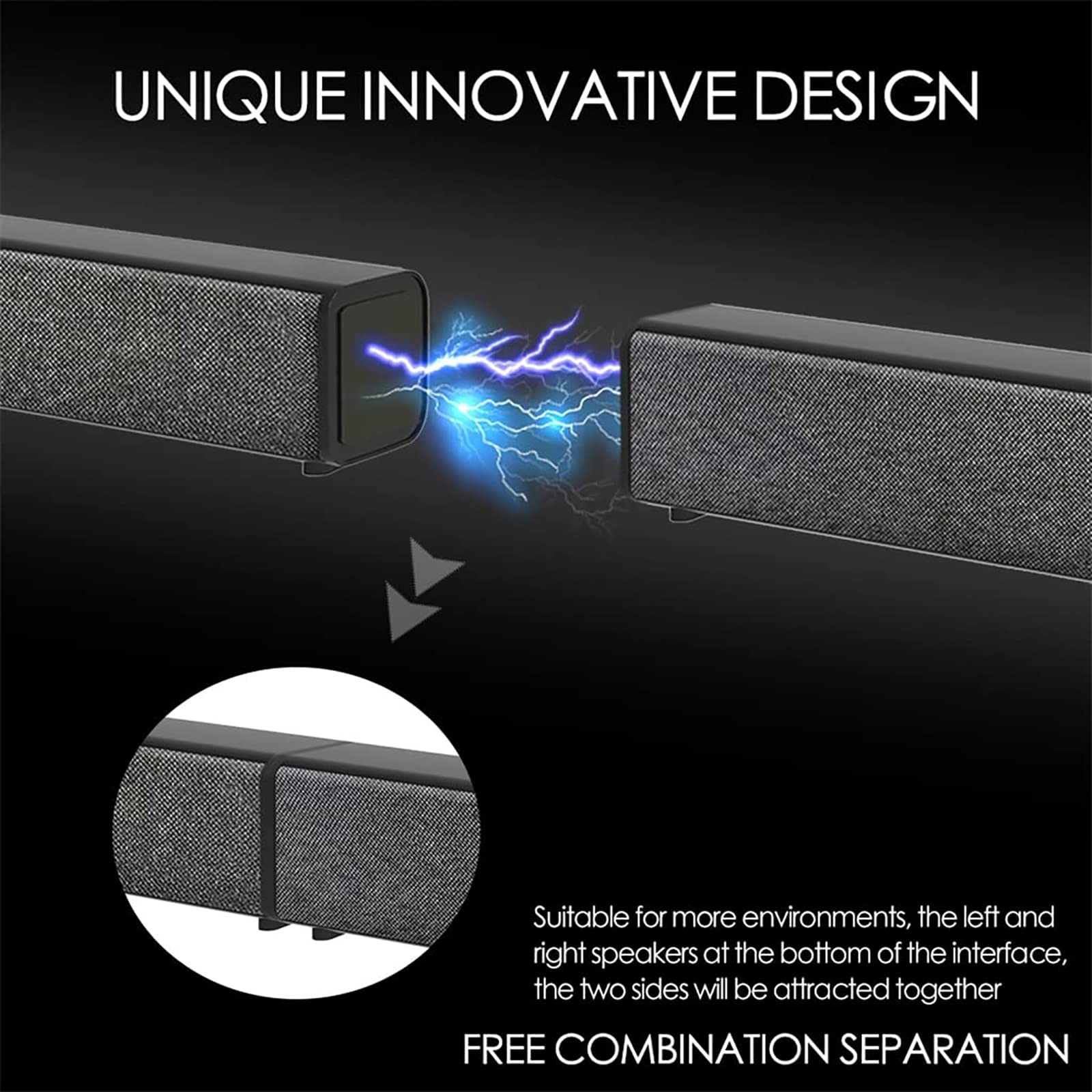 NGARY Barra De Sonido Desmontable, Altavoz De TV con Control Remoto, Altavoz Estéreo Bluetooth, Altavoces Estéreo De Rango Completo, Métodos De Conexión Dual, para TV PC Teléfono Inteligente