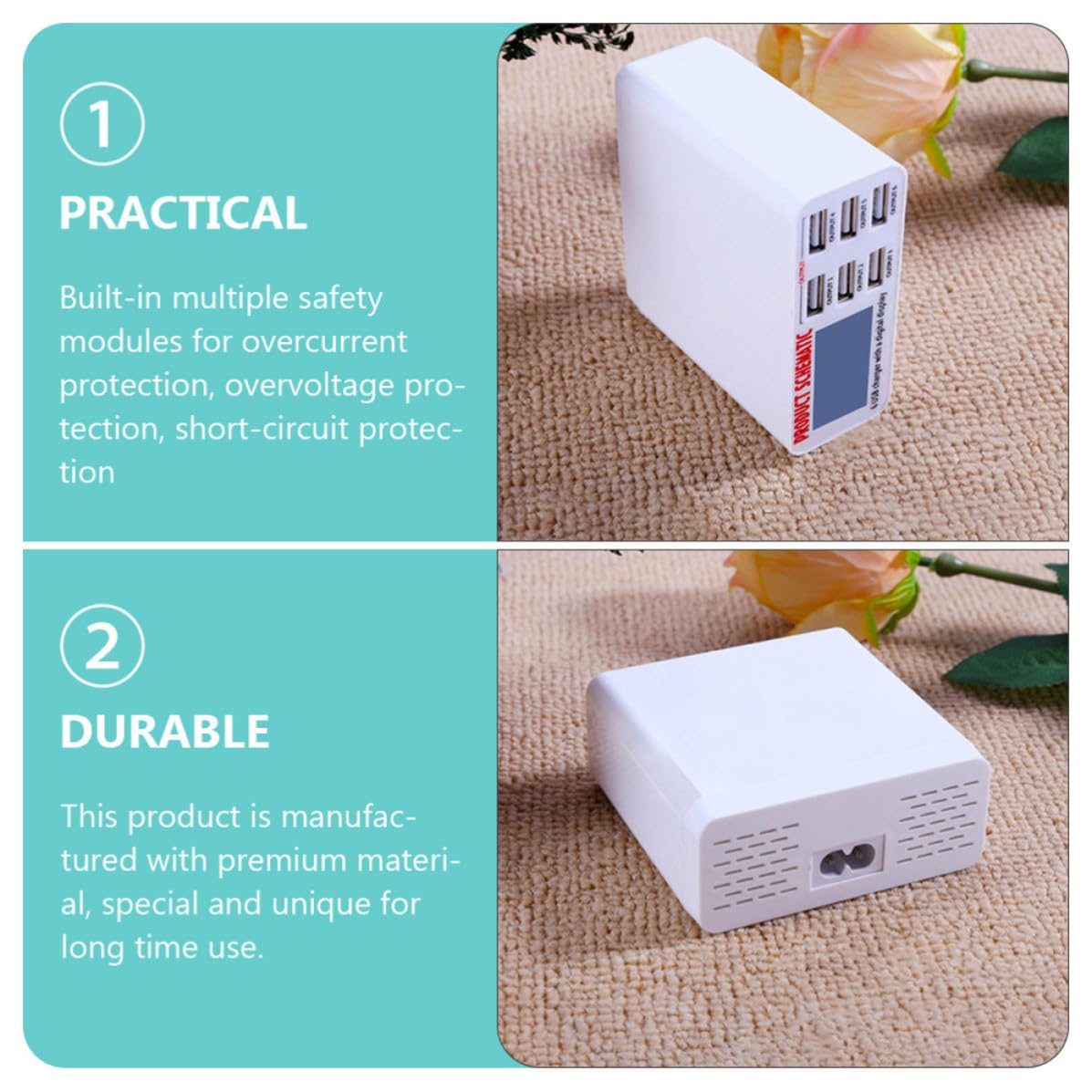 Stazione di Ricarica USB Multipla 40w in ABS e PC Bianco