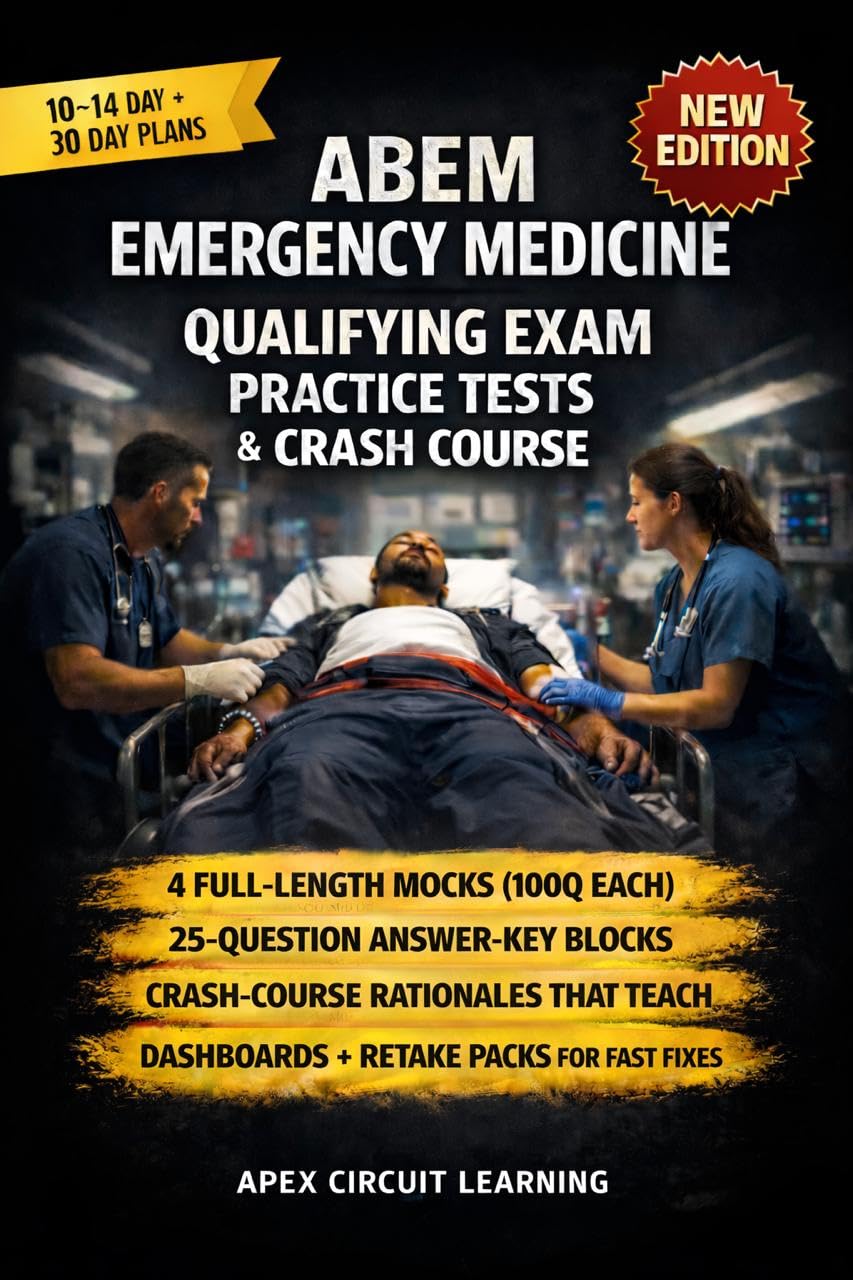 ABEM EMERGENCY MEDICINE QUALIFYING EXAM PRACTICE TESTS AND CRASH COURSE: PRACTICE-FIRST DRILLS, TIMING MASTERY, AND RAPID RATIONALES FOR CONFIDENT BOARD PASSES      Kindle Edition