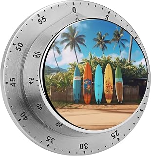 Mechanical Timer Surf's Up Surfboard Printed Kitchen Countdown Timer Magnetic Backing Stainless Steel Body Magnetic Timer for Home Baking Cooking Oven