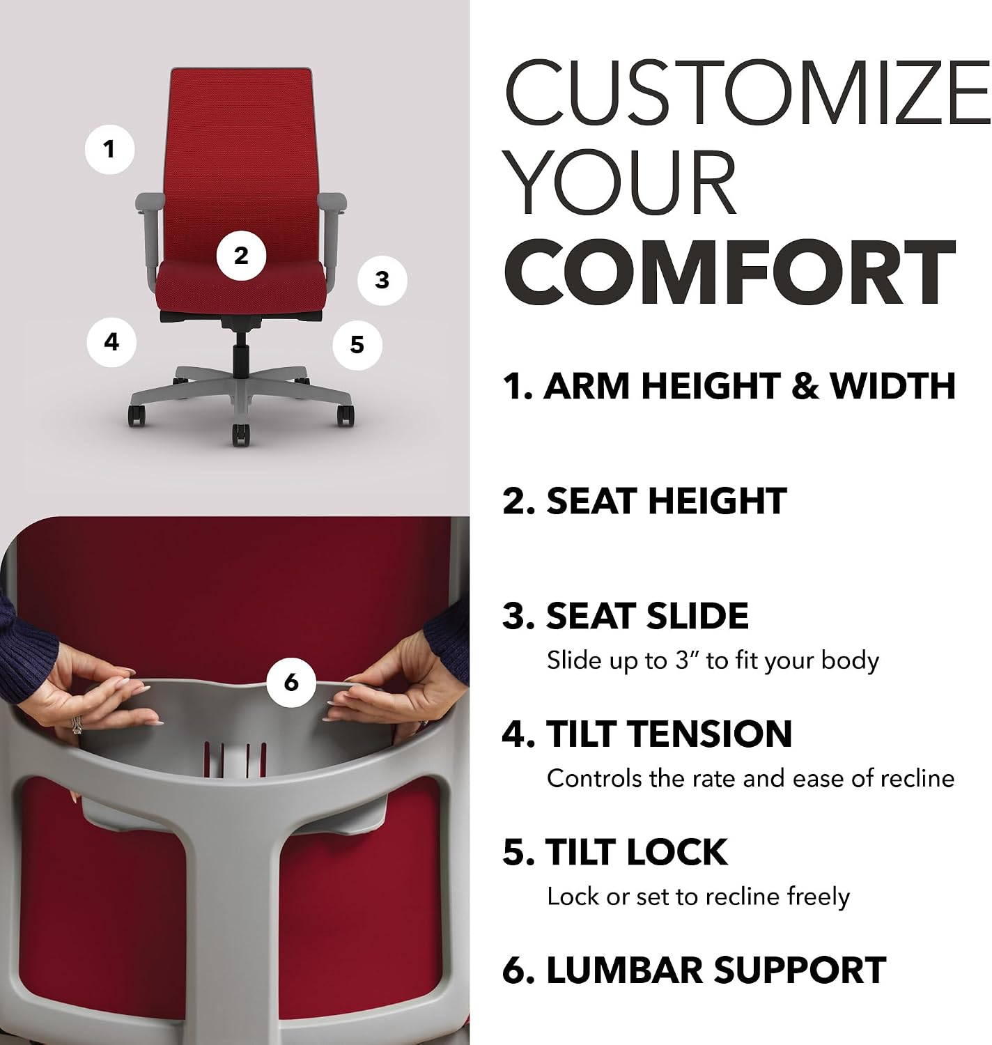 HON Ignition 2.0 Mid‑Back Ergonomic Office Chair, Mesh Task Seating with Lumbar Support, Advanced Synchro‑Tilt, Height and Width Adjustable Arms, Titanium Frame, Bullseye