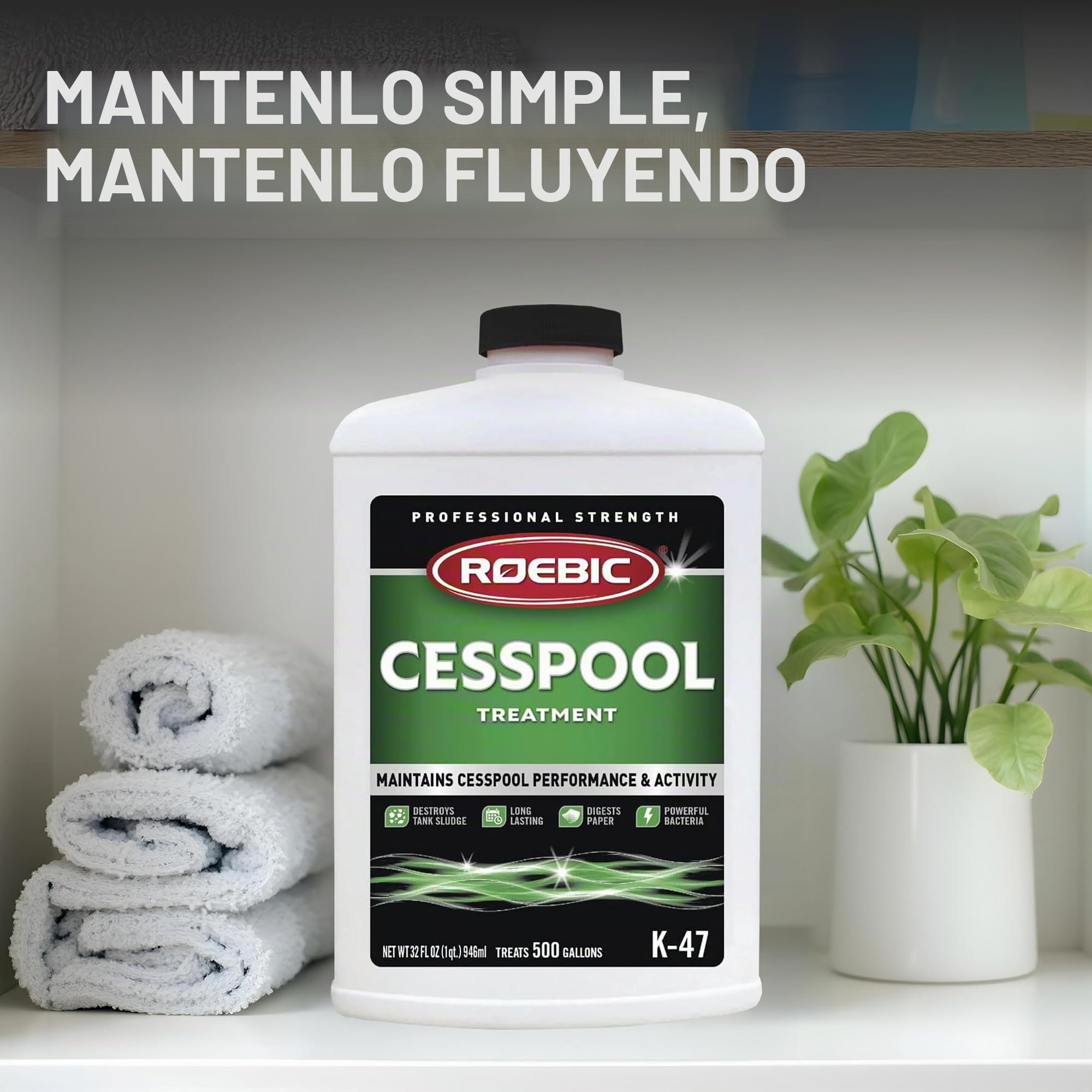 Roebic K-47-4 K-47-Q-Tratamiento de pozo negro que evita la obstrucción y la acumulación, bacterias exclusivas digiere el papel y destruye el lodo, 32 onzas, sin información