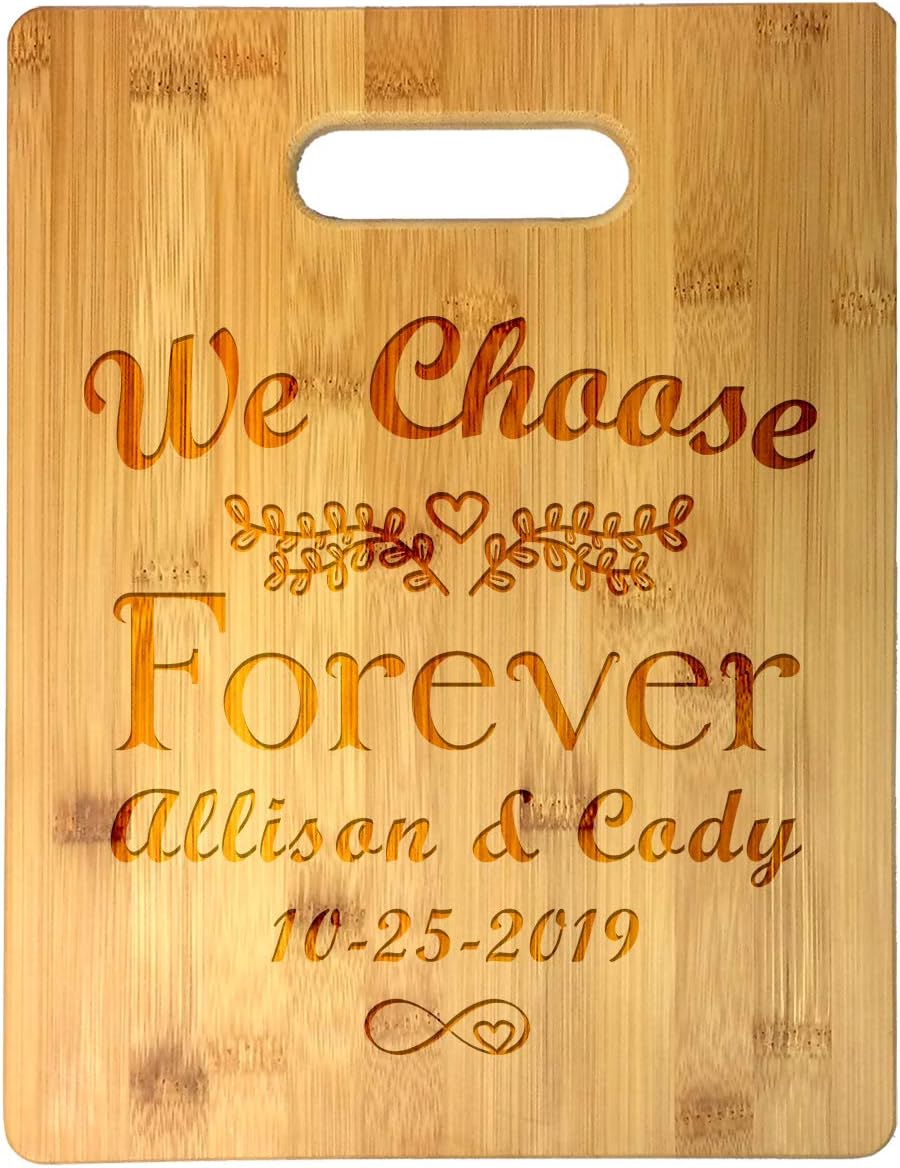 Custom Personalized We Choose Forever Infinity Heart Couple Names and Date Engraved Bamboo Cutting Board - Wedding, Anniversary, Valentine's Day, Housewarming, Christmas, Birthday, Gift