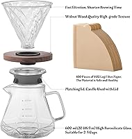 Vista 5 de Pour Over Coffee Maker Set – V60 Drip Coffee Pot with Walnut Handle, Glass Coffee Dripper & 100 Filters, 20oz/600ml Capacity
