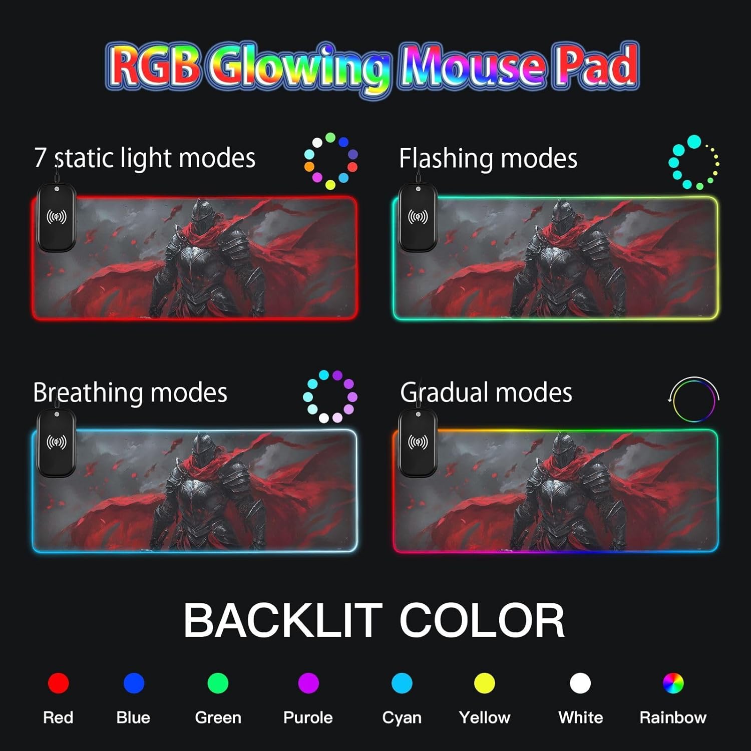 Knight Sword Red Large Mouse Pad with Wireless Charging 15W, RGB Gaming Mousepad Home Office Large Desk Pad with 14 Light Modes for Gaming PC Laptop 31.5L x 11.8W