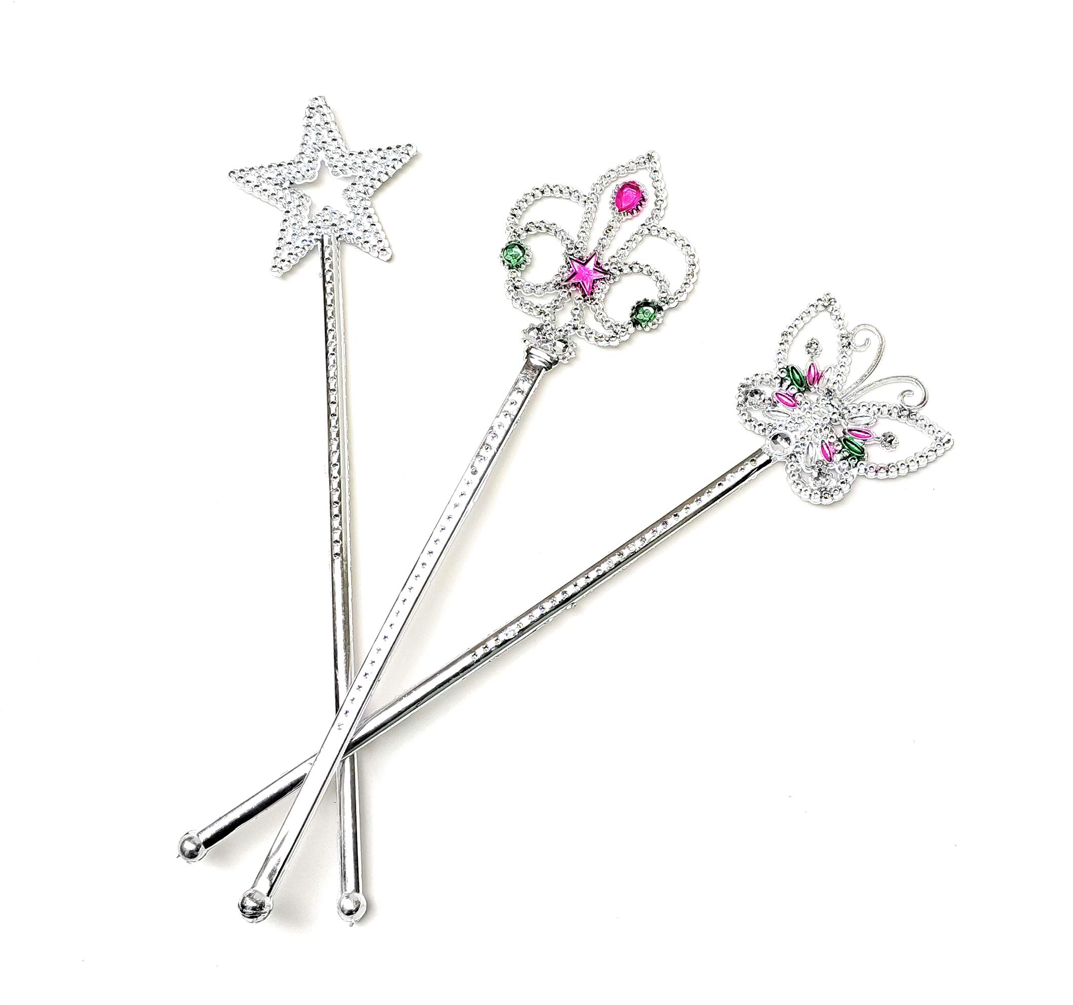 JAGMOOLYA Products Girls/Kids Costume Props (Crown, Star Butterfly) Styles Magic Wand Princess Angel Fairy Wands Sticks Birthday Party, Wedding (Silver) (1Pcs Star & 1Pcs Crown & 1Pcs Butterfly) 1