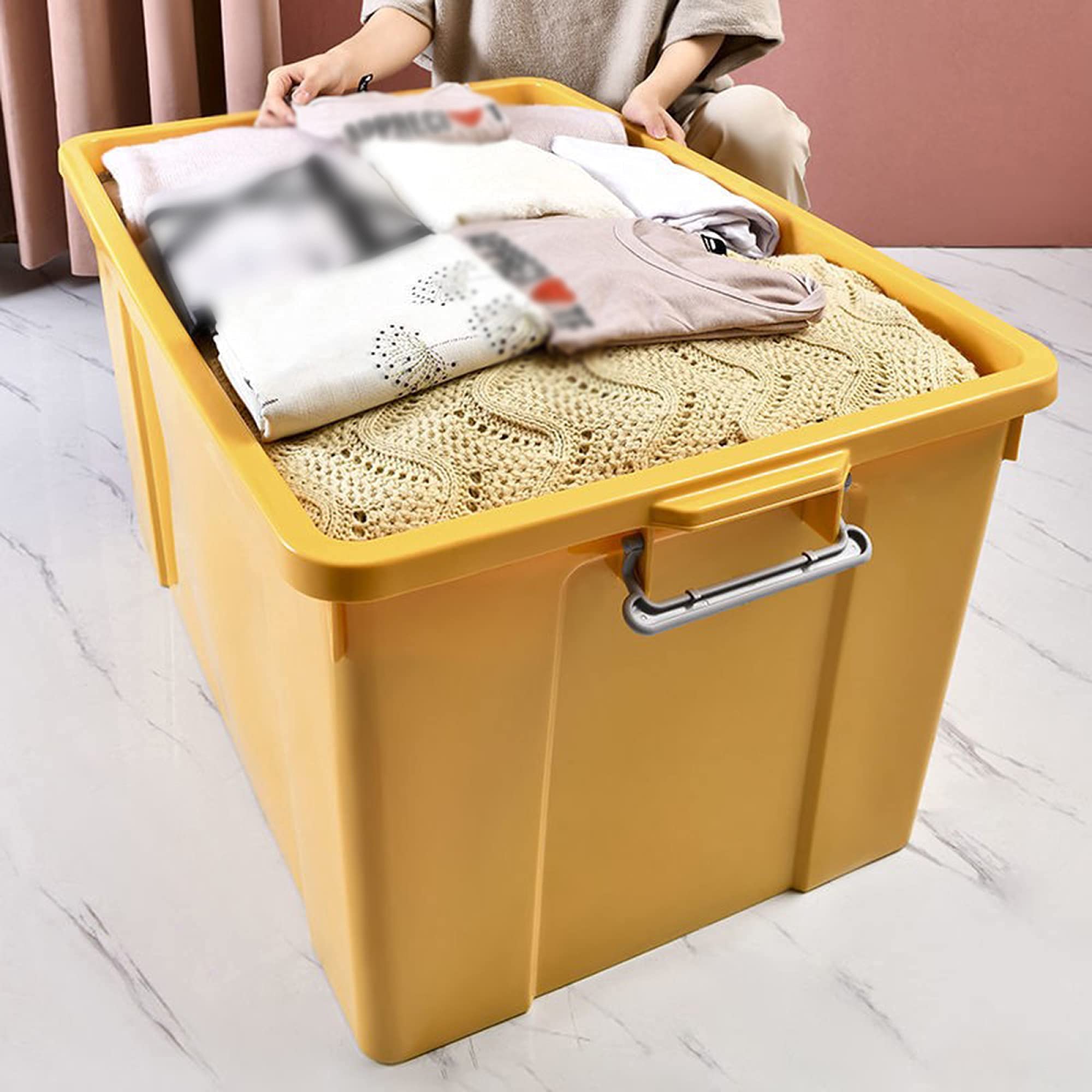 Scatola Portaoggetti Sotto il Letto, Fibbia Sigillata con Coperchio Può Essere Impilata Scatola Portaoggetti in Plastica, Adatta per il Fondo Del Divano Della Camera da Letto/Azzurro/100 Lit