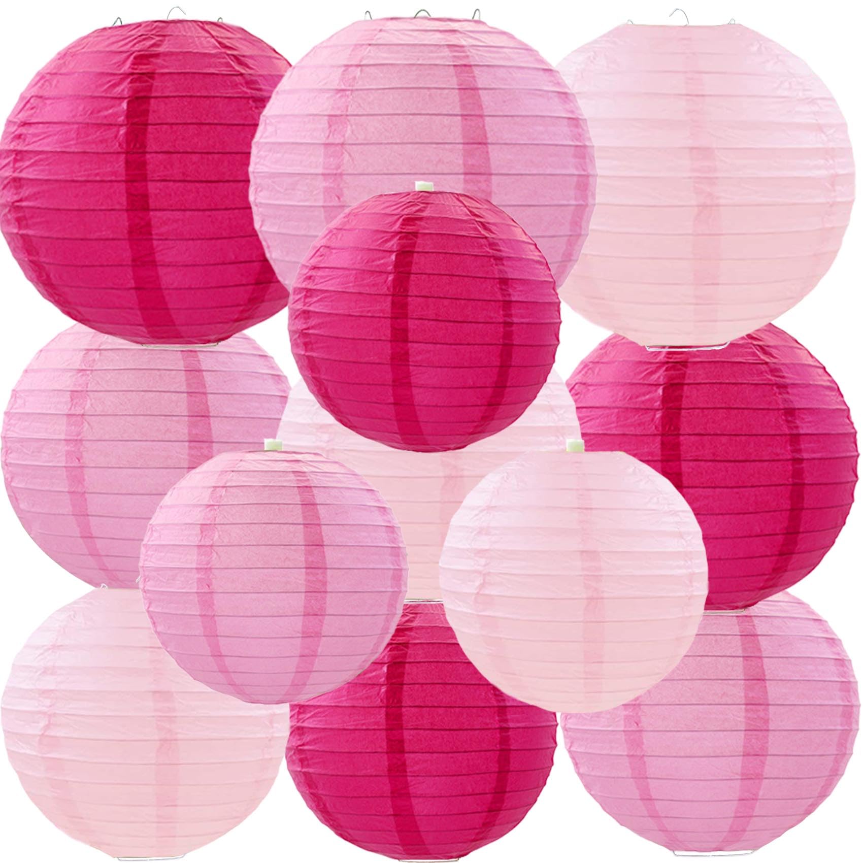 brzikwt Pink Paper Lanterns 12Pcs Hanging Chinese Lanterns for Wedding Birthday Baby Shower Christmas Graduation Anniversary Other Themed Bachelorette Decor DIY Activities