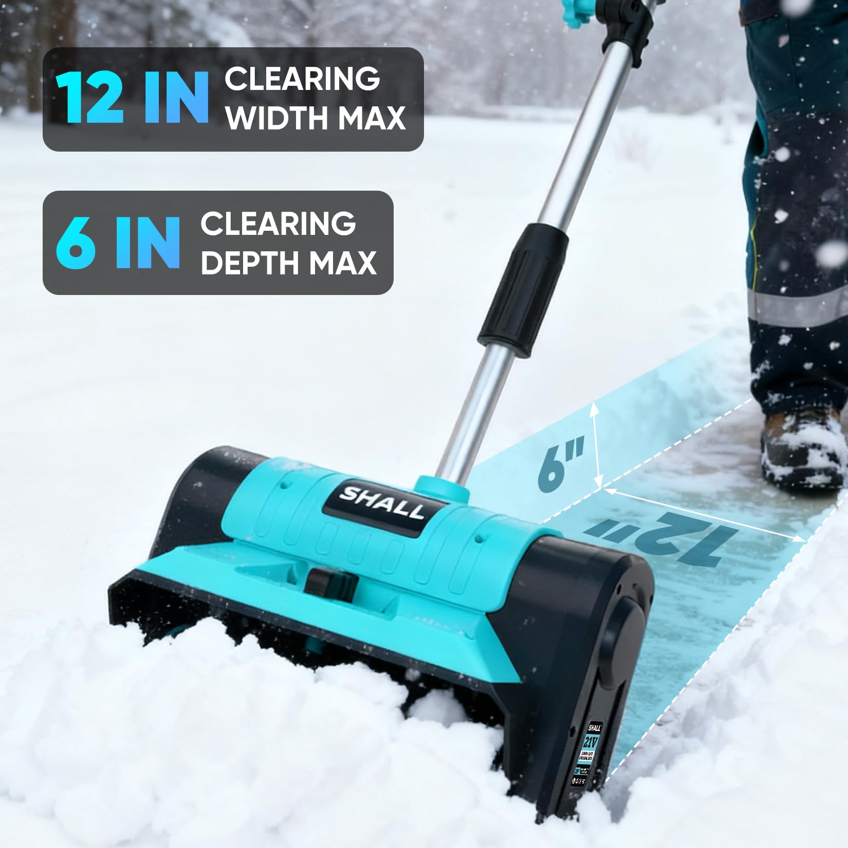 SHALL Pelle à Neige sans Fil 21 V (sans balais), souffleuse à Neige sans Fil de 30 cm (12 Pouces), avec déflecteur et Couvercle Anti-poussière, portée de 8 m pour allée, escaliers