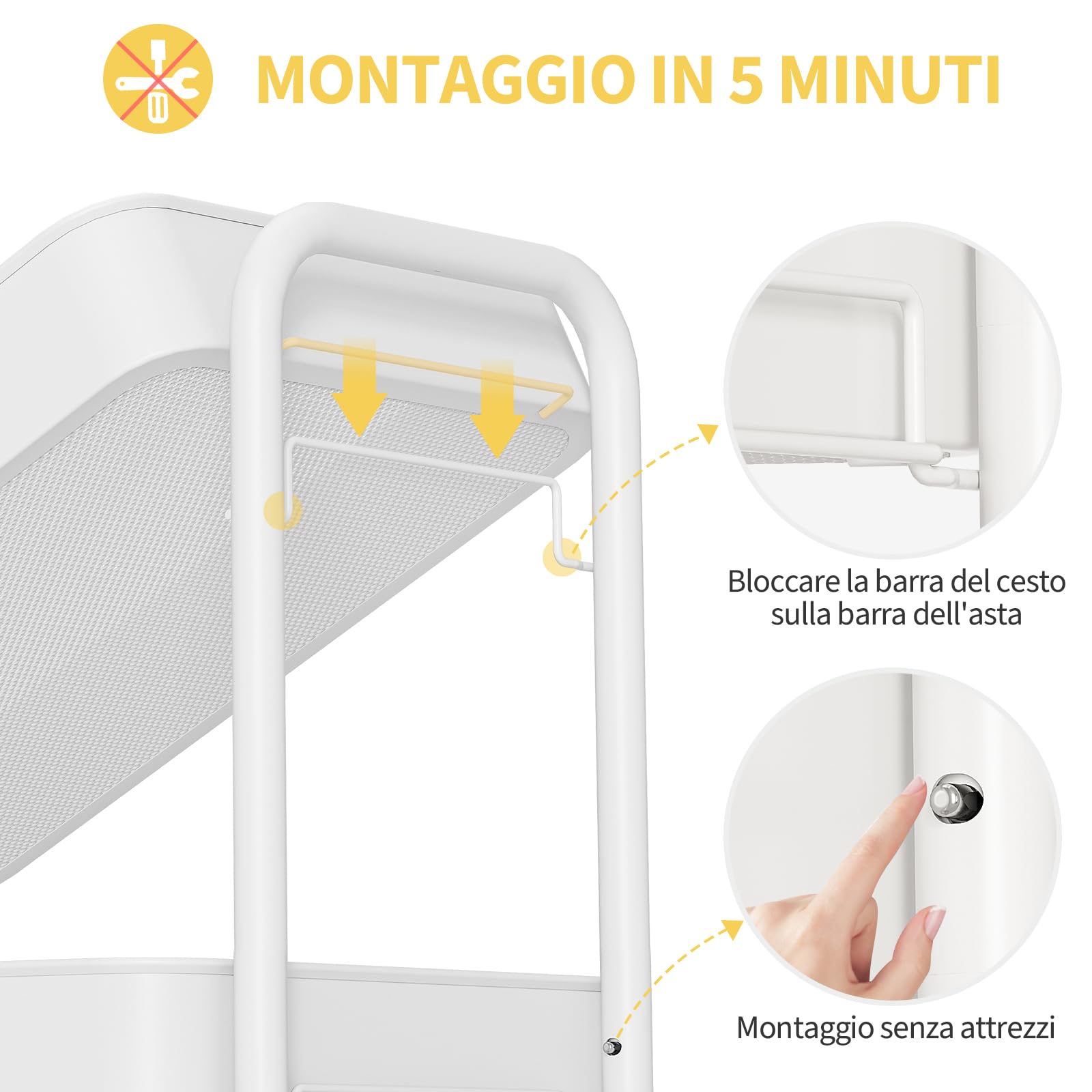 Urackify Carrello portaoggetti per varie applicazioni, carrello in metallo a 3 livelli con pannelli forati fai da te, cesti e ganci per riporre extra in cucina, bagno, ufficio, aula e altro ancora,