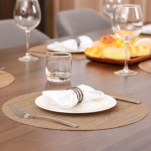 Miniatura 5 de Juego de 8 manteles individuales redondos de vinilo resistentes al calor, lavables y antideslizantes, manteles individuales tejidos para mesa de