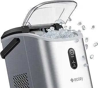 ecozy Nugget Ice Maker Countertop with Handle, Pebble Ice in 5 Mins, 33 lbs Per Day, Self-Cleaning Ice Machine with Ice Bags and Scoop, Portable Ice Maker for Kitchen, Bar, Parties, Camping, RV