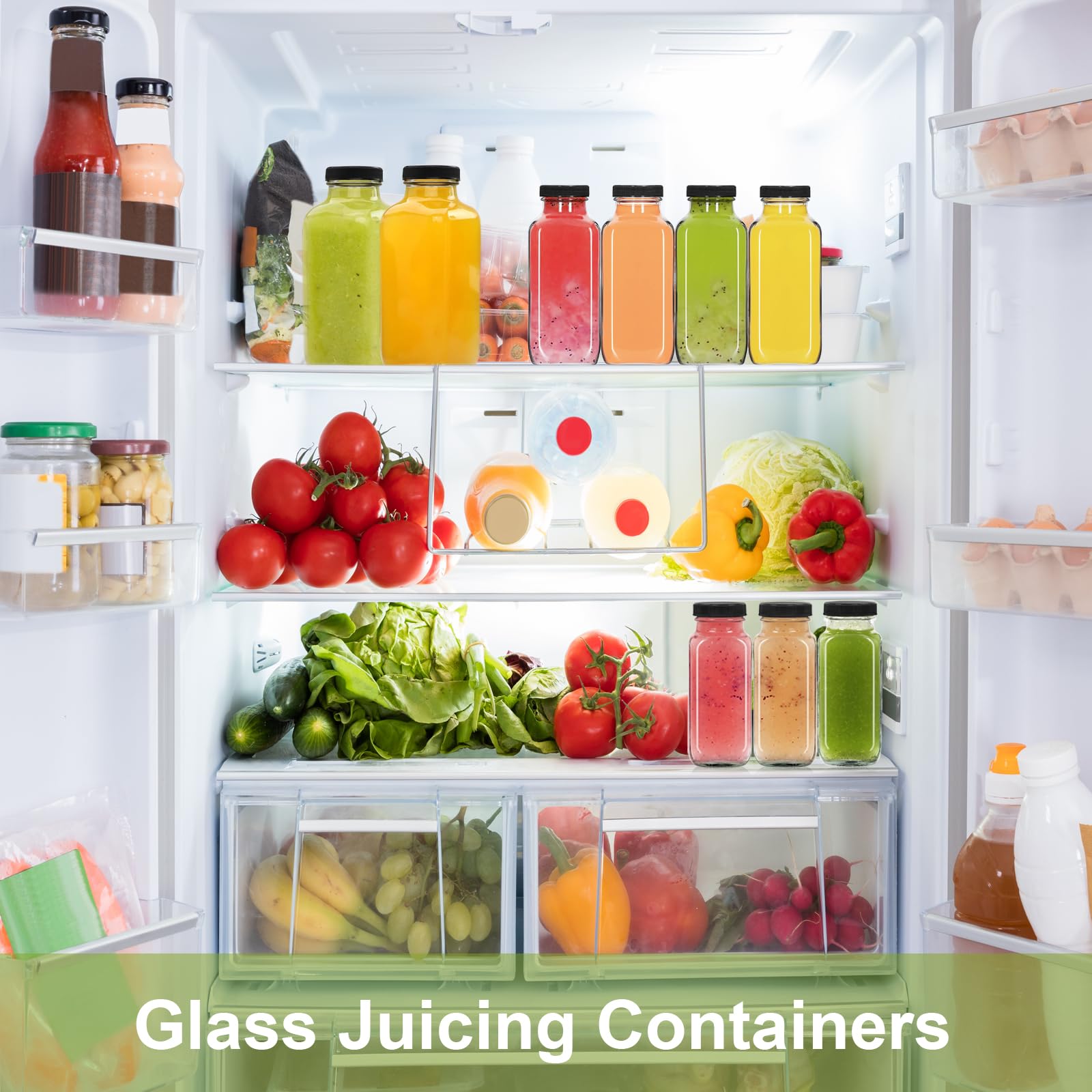 NEWMIAO Paquete de 6 botellas de jugo de vidrio de 8 onzas con tapas, botellas de agua de vidrio reutilizables de 250 ml, recipientes vacíos para bebidas con cepillo, para leche, jugos, kombucha,