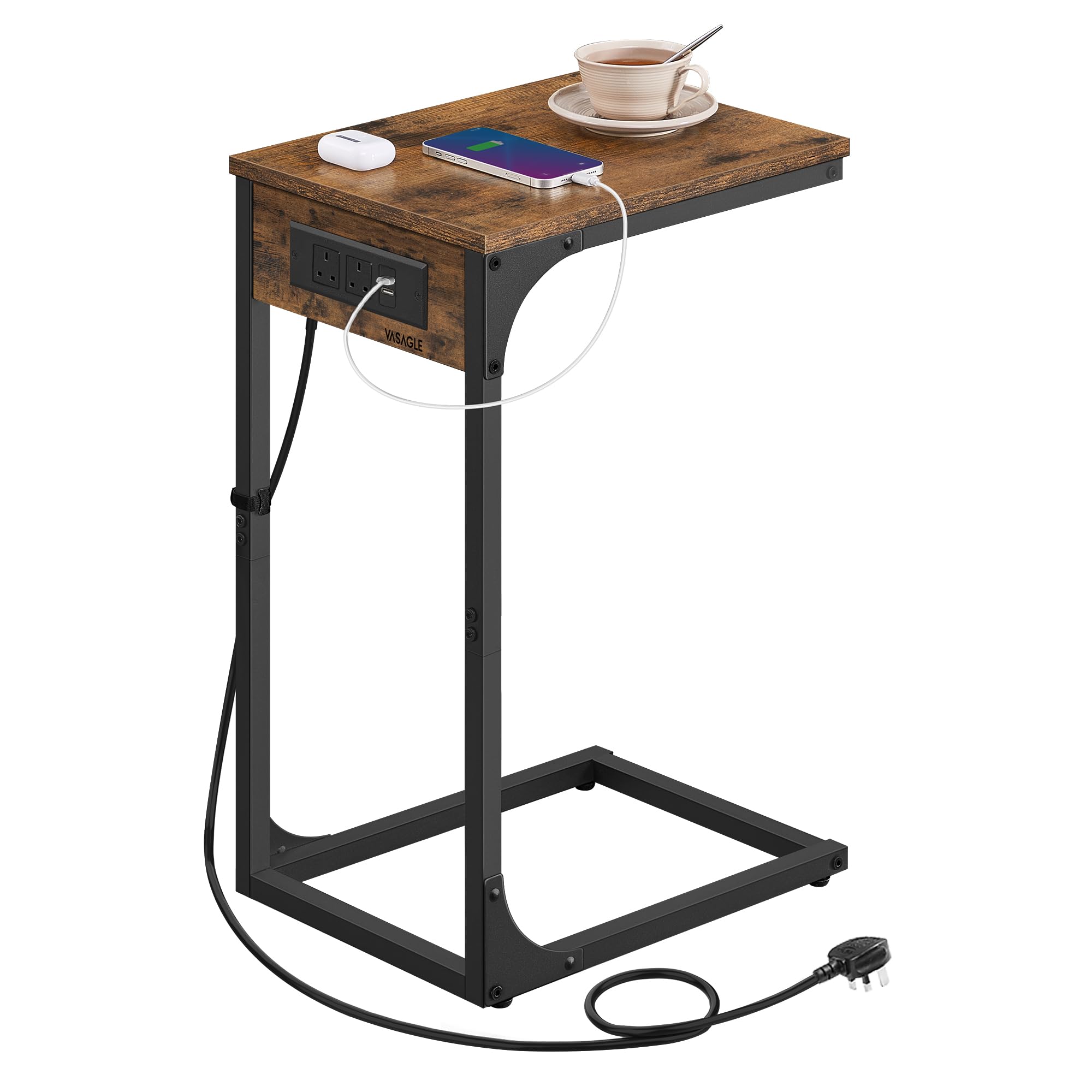C-Shaped Side Table with Charging Station