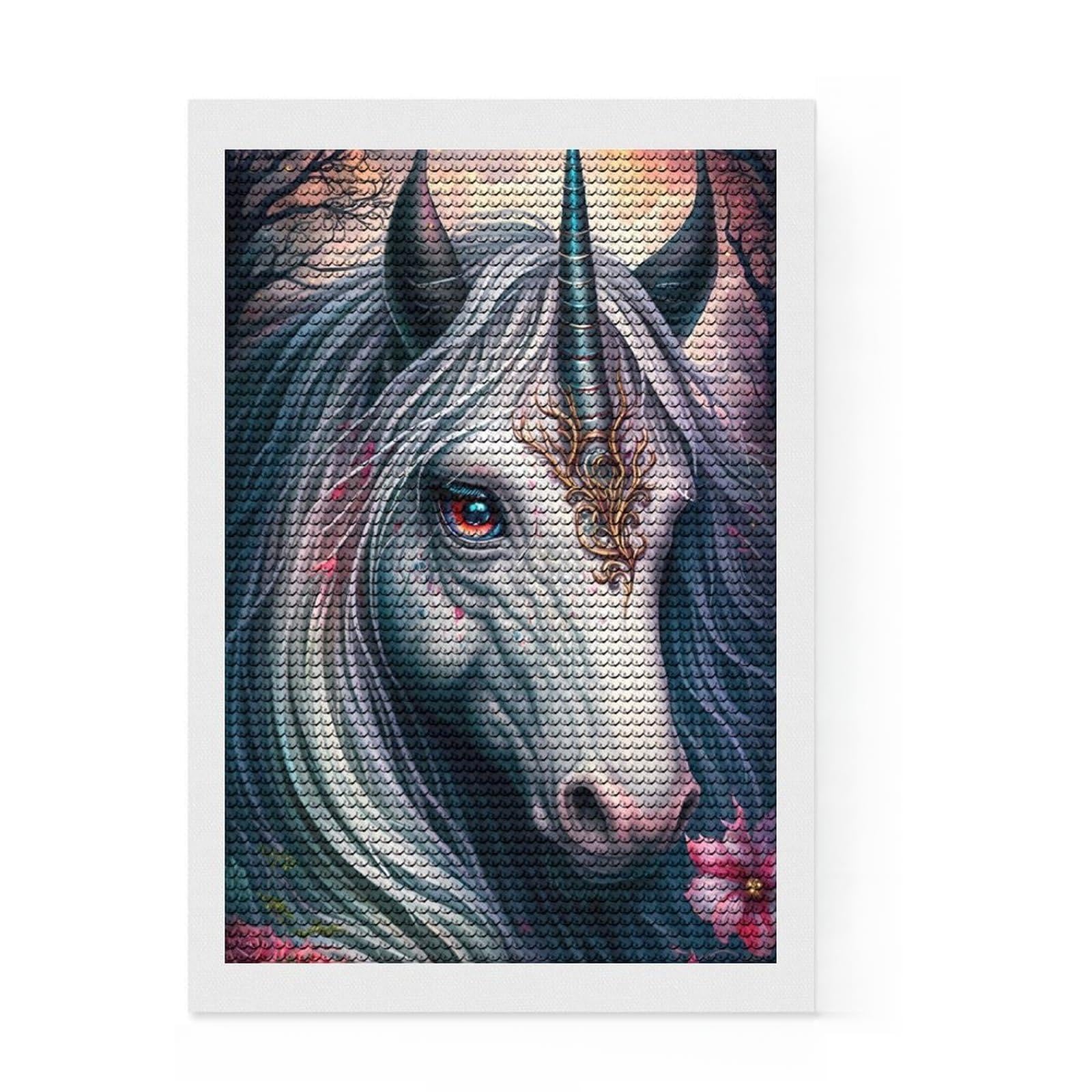Junmoney Unicorn Fantasy Genre Diamond Art Kit 8"x12", Stress Relief Craft, Satisfying Creative Project, Cosy Home Accent, for Beginners