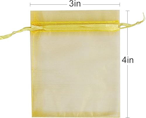 Miniatura 2 de Lautechco 100 bolsas de organza de 3 x 4 pulgadas, bolsas de regalo de organza dorada, pequeñas bolsas de malla con cordón, bolsas de regalo de
