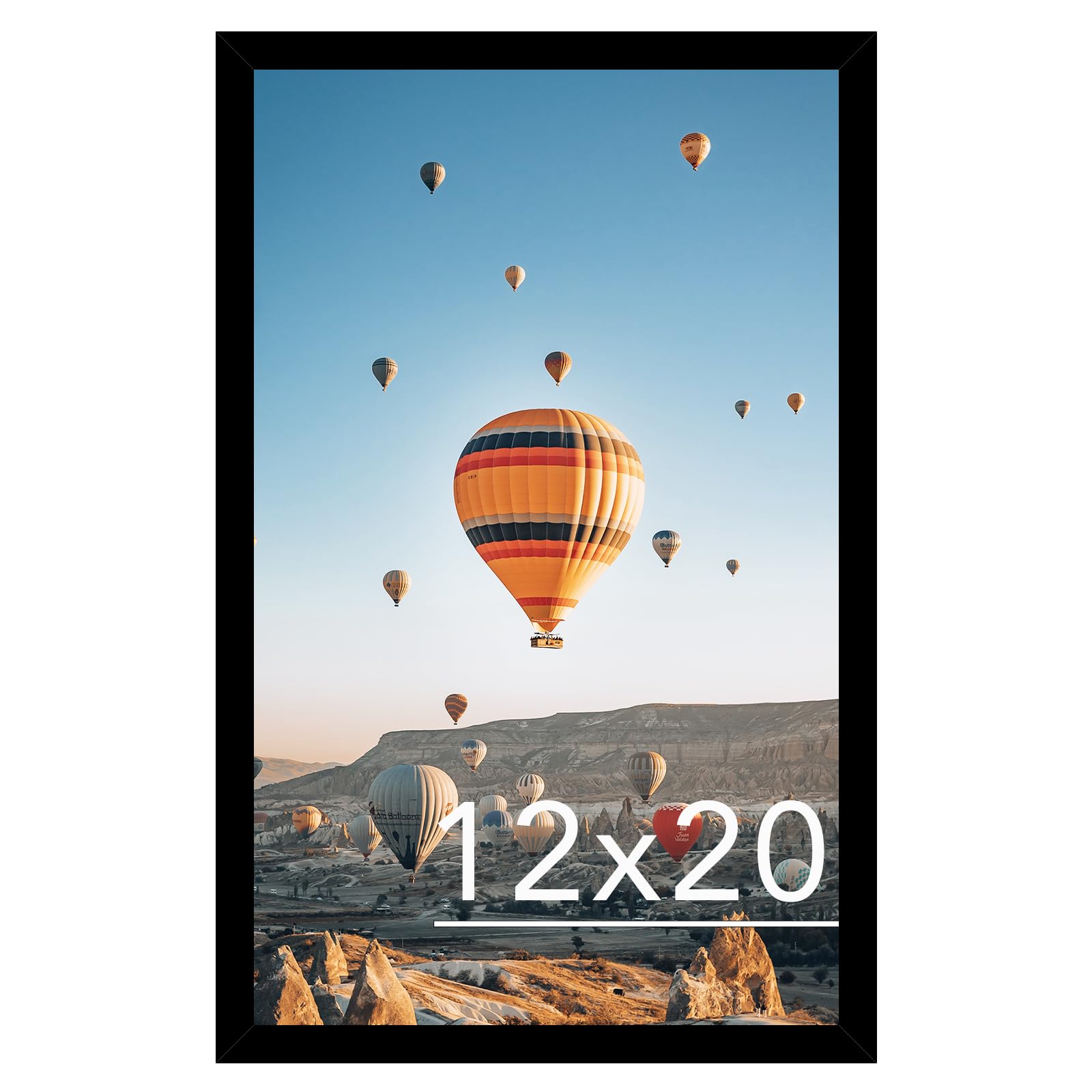 JCJMY 12x20 Picture Frame Black for Poster Photo Picture, Horizontal and Vertical Formats for Wall Hanging, 12 x 20 Wall Gallery Poster Photo Frame for 12 by 20 Photos Posters, Black