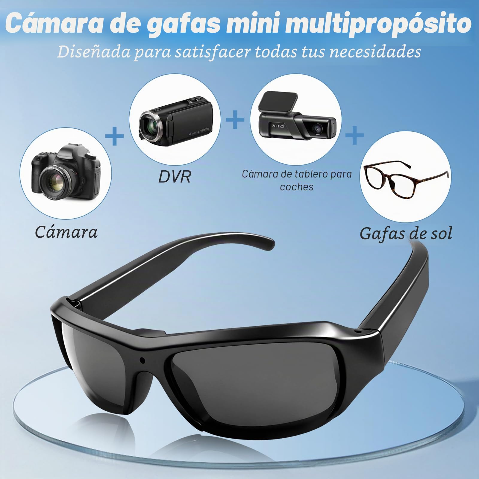 Cámara Espía Oculta Gafas de Sol, Gafas con Camara Camuflada MicroSD 32GB, Cámara de Acción Deportiva para Deportes al Aire Libre Protección UV