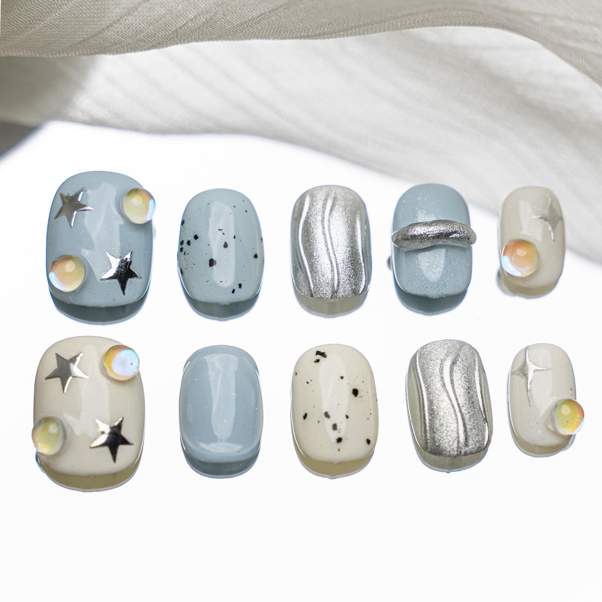 Sun&Beam Nails Handmade Press-on Long Coffin Ballerina Red White Black Silver Glam Halloween Ombre Design Fashion False Nail Tips 10 Pcs Set (#189 M) — view 16