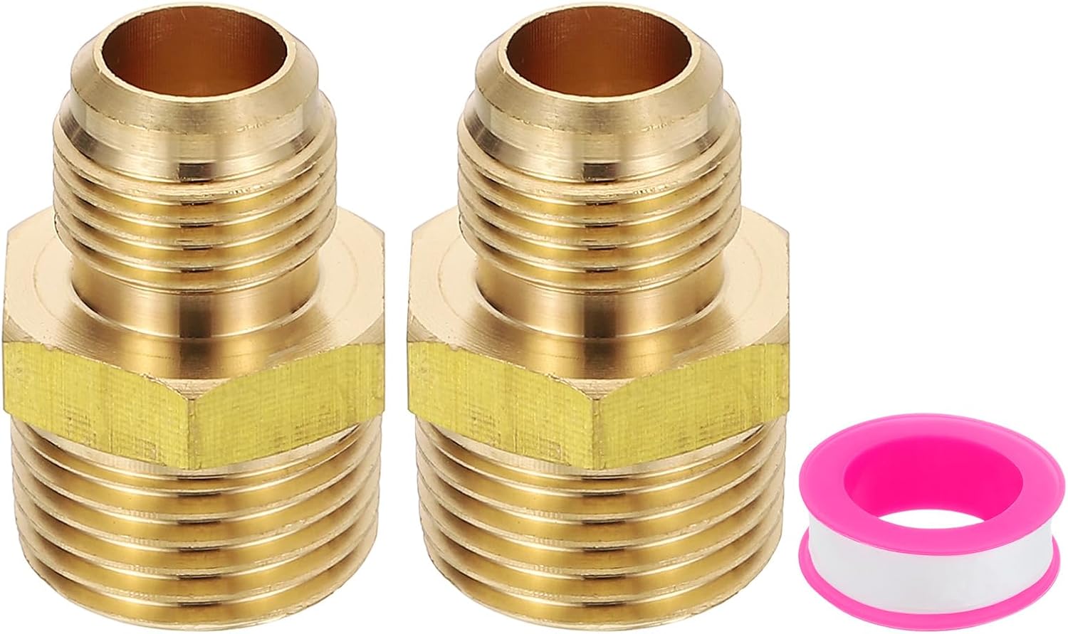 PATIKIL 3/8" Flare to 1/2" NPT Male Half-Union Brass Pipe Fitting Set, 2Pcs Brass Couples Tube Fittings Tubing Thread Adapter Pipe Connector with PTFE Tape for Refrigeration, Air, Gas Line