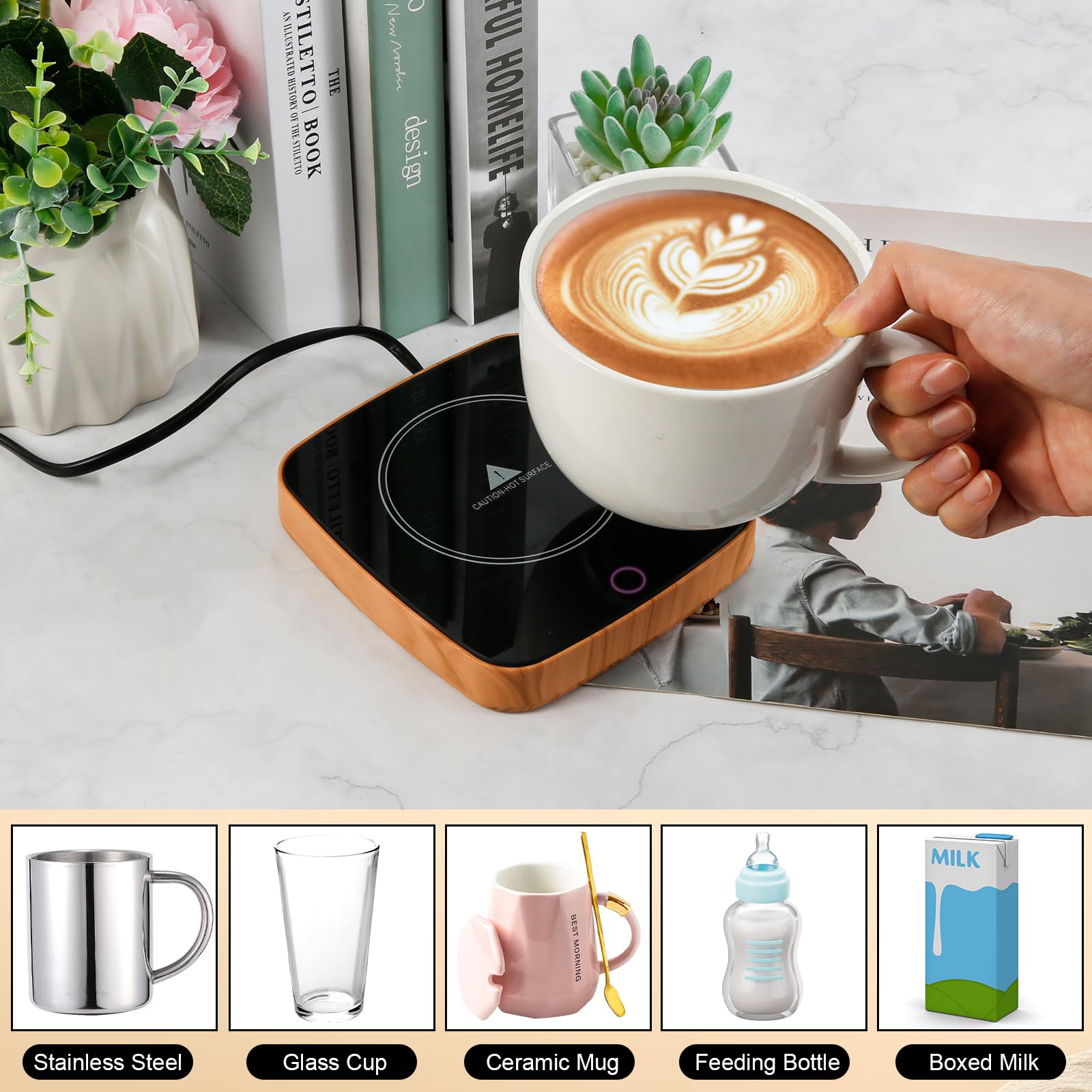 Chauffe-tasse électrique USB - 3 Températures, Arrêt Auto, Pour Café, Thé, Lait, Diamètre 7,6 Cm