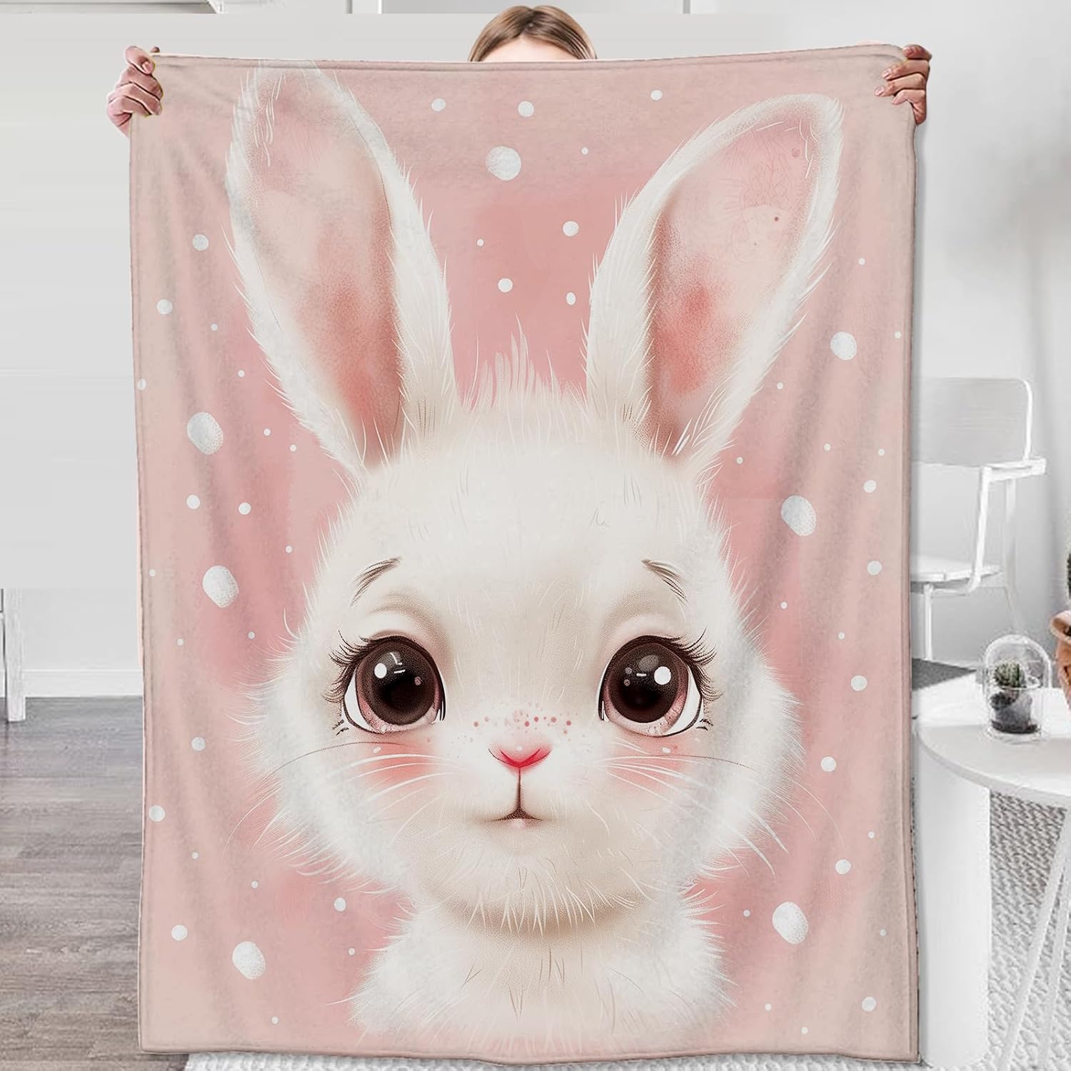 Bunny Blanket for Girls Adults, Flannel Bunny Blankets Gifts, Pink Bunny Throw Blanket for Sofa Couch Bed Living Room Soft Warm Cozy Bunny Decor 60" x 50"