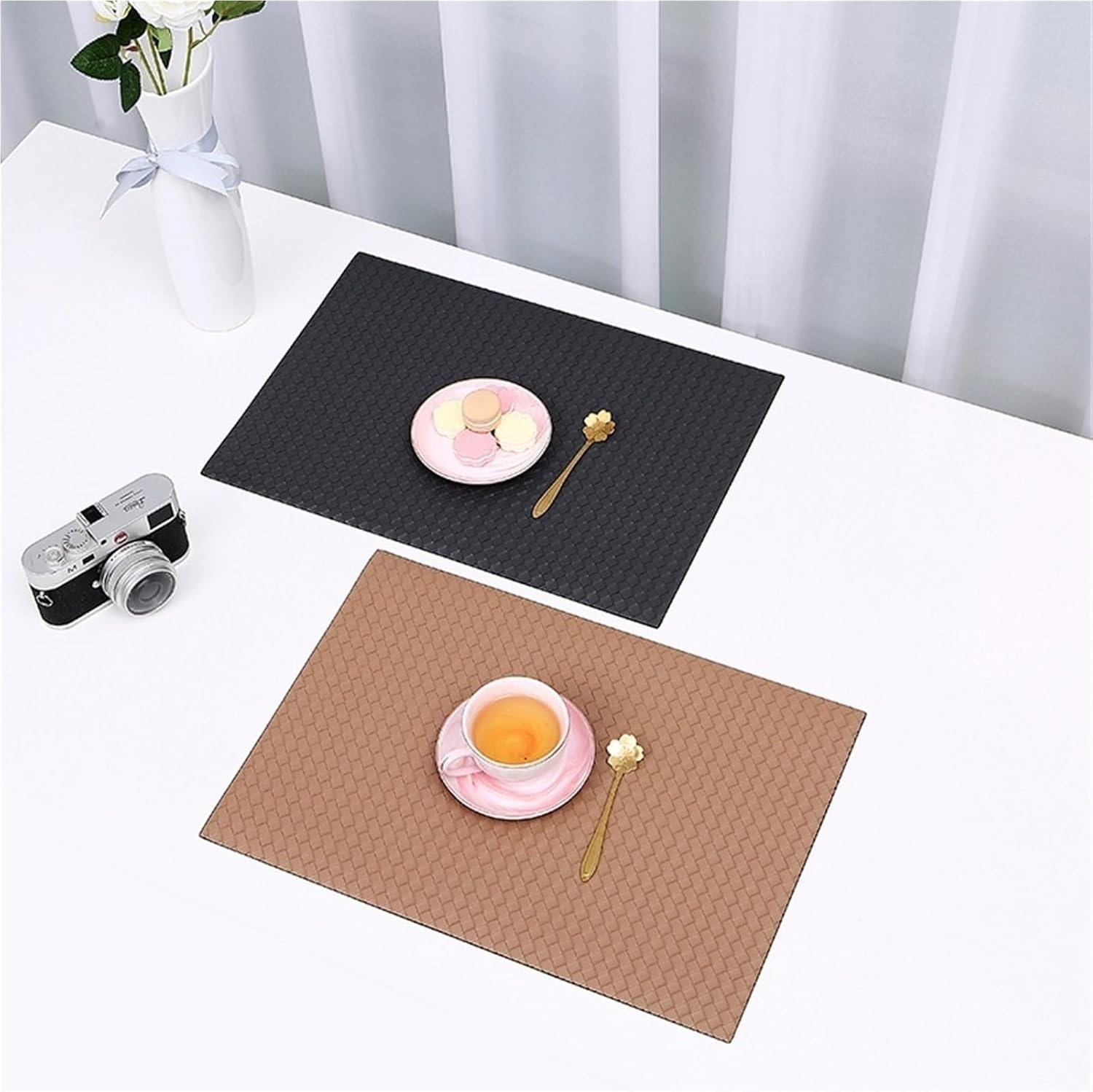 Faux Leather Woven Placemats Set of 4/6, Waterproof Heat Resistant Anti Slip Dining Table Place Mats for Indoor Outdoor Use(Brown,Set of 4)