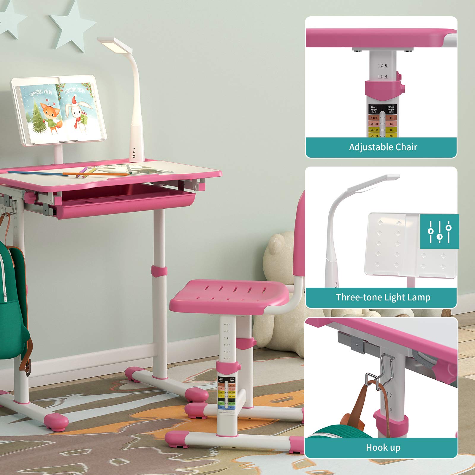 mecor Kids Desks, Height Adjustable Children Desk and Chair Set,Childs School Student Sturdy